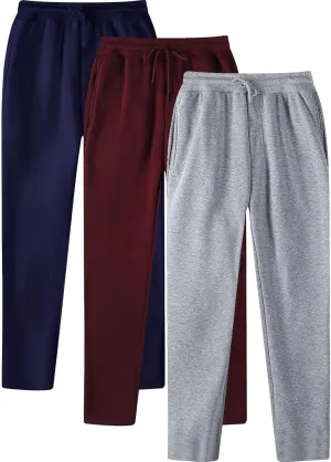 Ctreela Men's Casual Sweatpants Elastic Waist Drawstring Lounge Pants Straight Leg Trousers with Pockets Pack of 3 Trousers