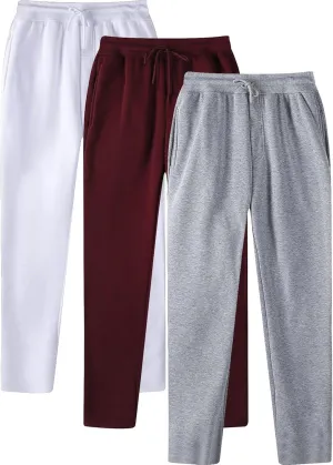 Ctreela Men's Casual Sweatpants Elastic Waist Drawstring Lounge Pants Straight Leg Trousers with Pockets Pack of 3 Trousers