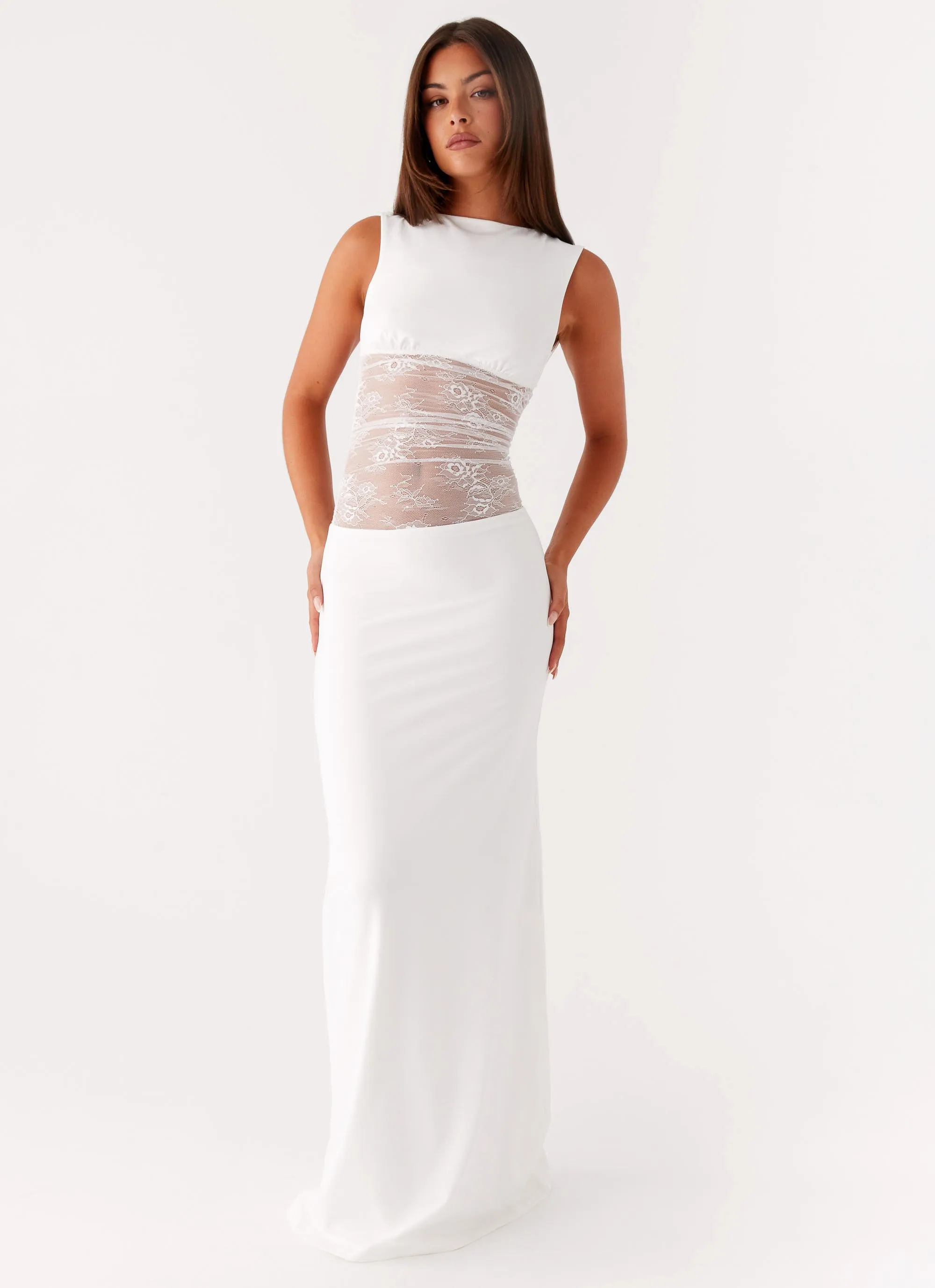 Medina Lace Maxi Dress - White Basic Fashion