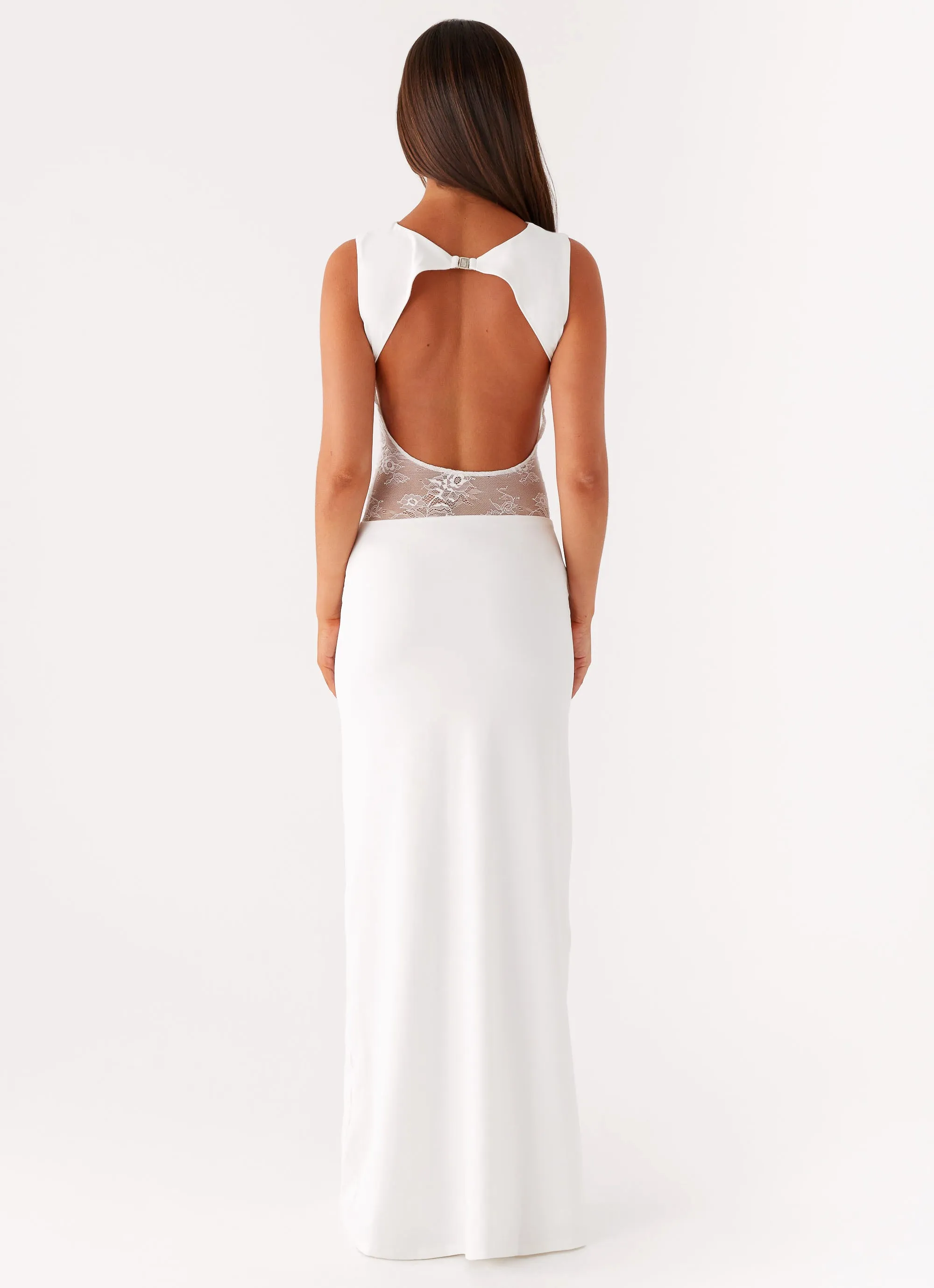 Medina Lace Maxi Dress - White Low-Waist Smart Detail