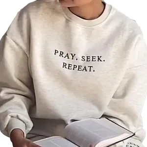 Custom Embroidered Sweatshirt Christian Pray Seek Repeat - God is Good - Jesus is King Shirt Personalized Embroidered Hoodie Crew Gift for Church Friends Faith Gift for Believers Minimalist Design