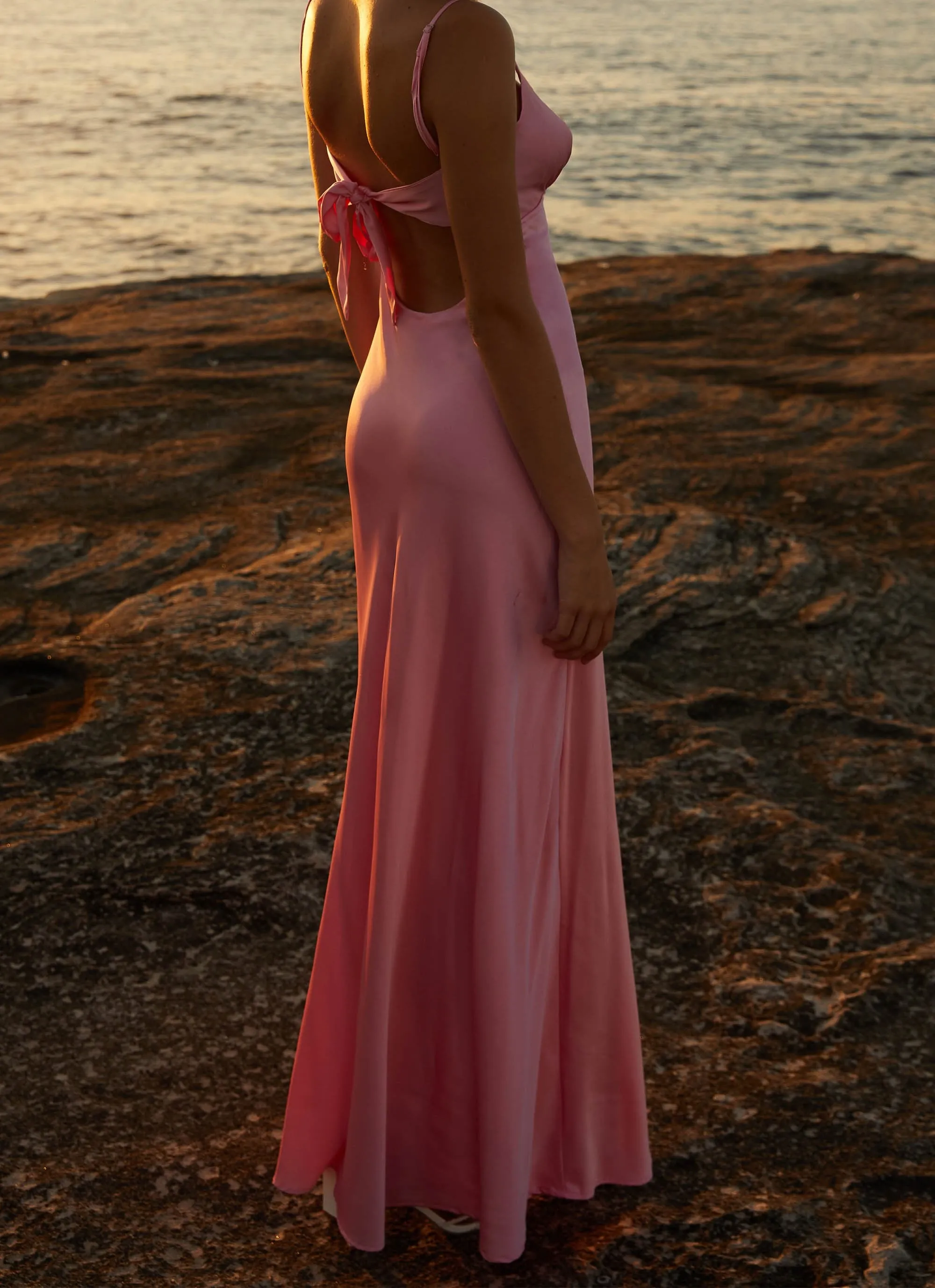 Sleek Feel Quick Layer Flora Satin Maxi Dress - Candy