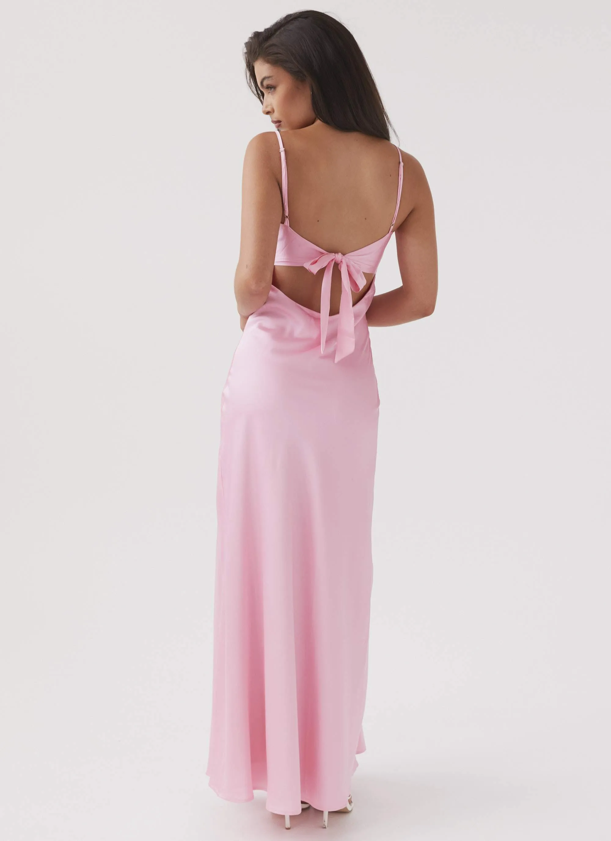 Sleek and Simple Flora Satin Maxi Dress - Candy