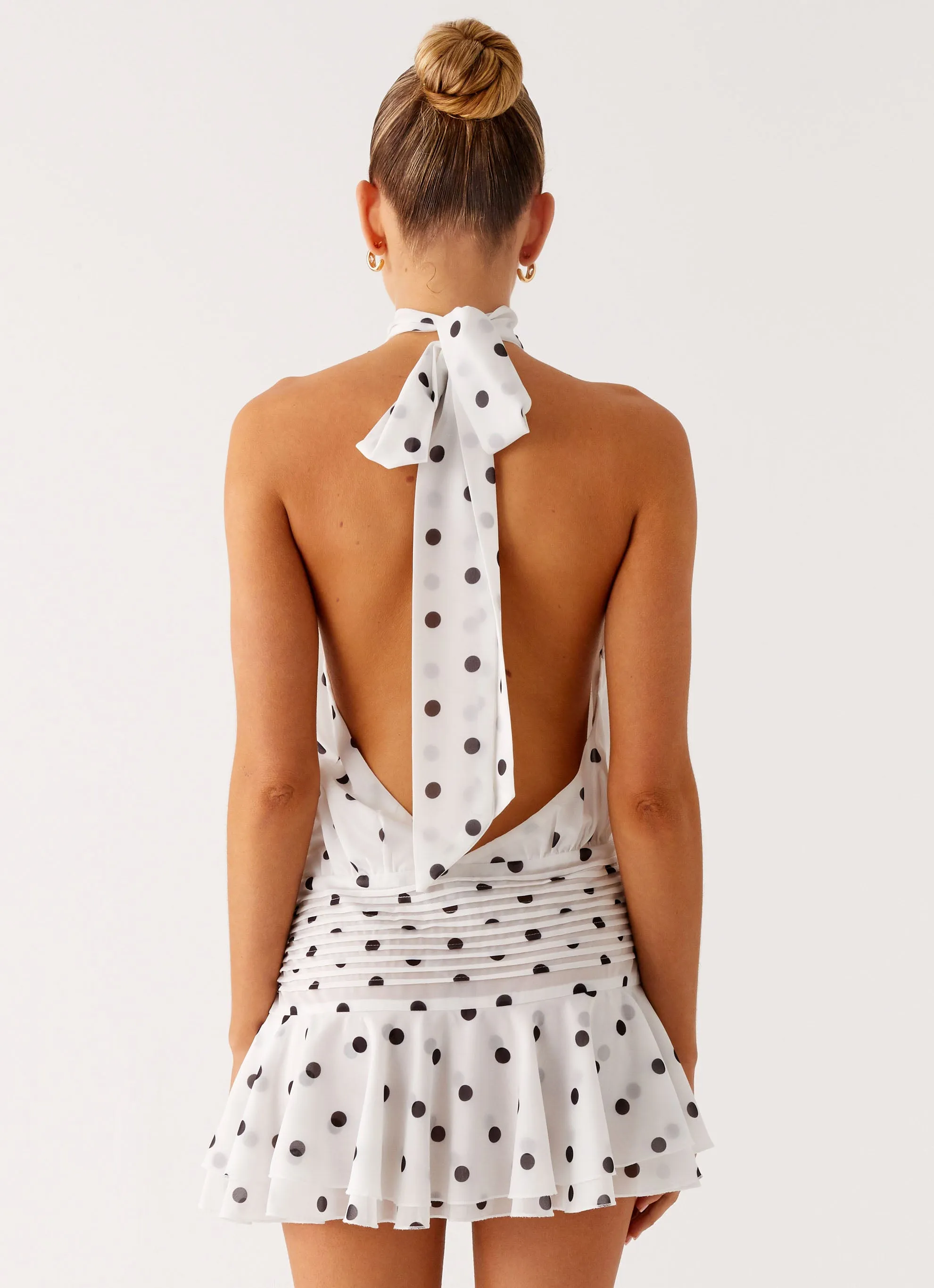 Smooth Mood Willow Chiffon Mini Dress - White Polka Dot