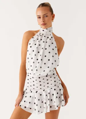 Easy Fit Layerable Piece Willow Chiffon Mini Dress - White Polka Dot