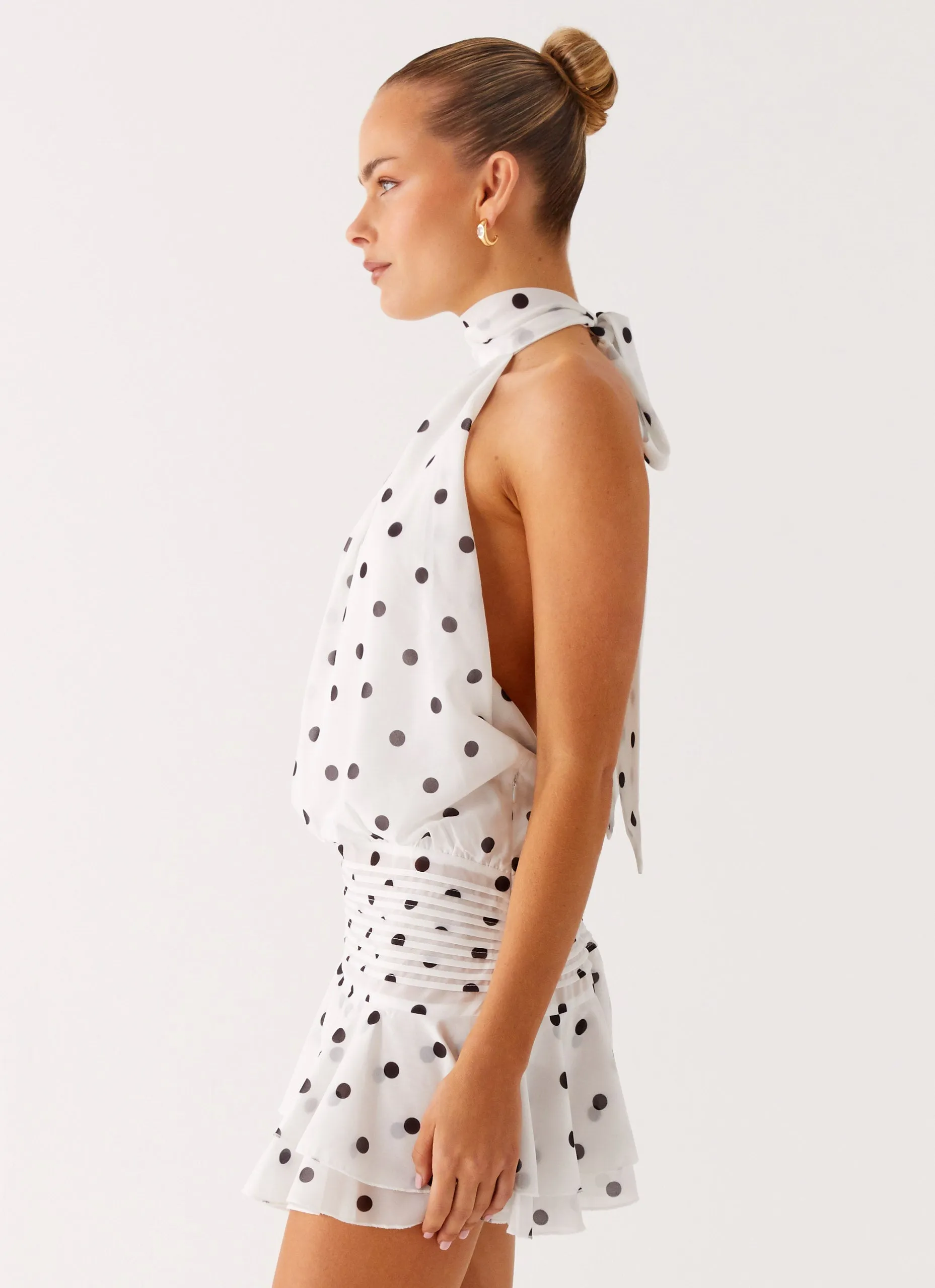 Soft Tone Willow Chiffon Mini Dress - White Polka Dot