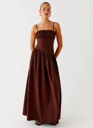 Low-Waist Smart Lines Yuna Drop Waist Maxi Dress - Chocolate