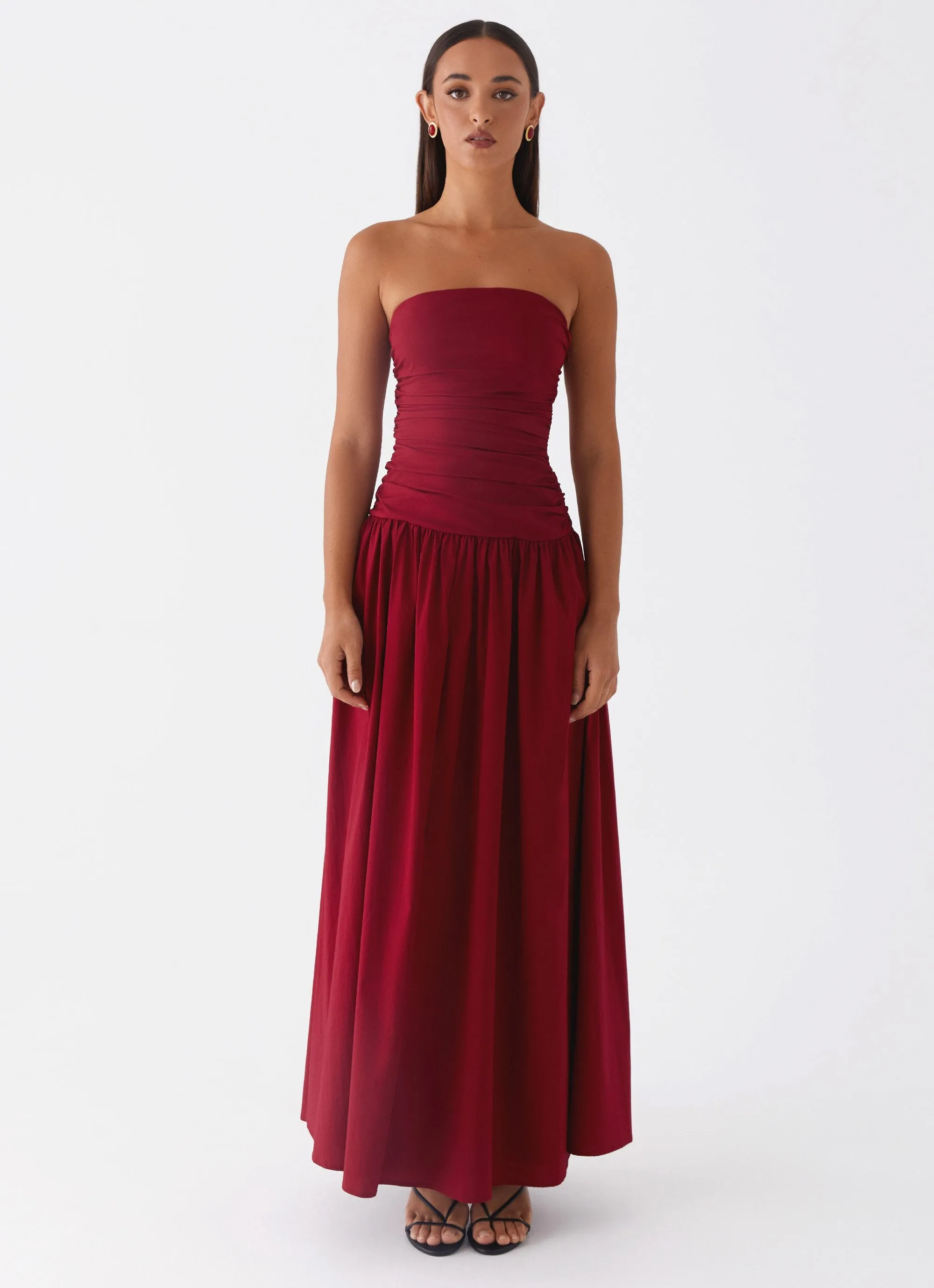 Carmel Maxi Dress - Merlot Fresh Energy Scalloped-Edge