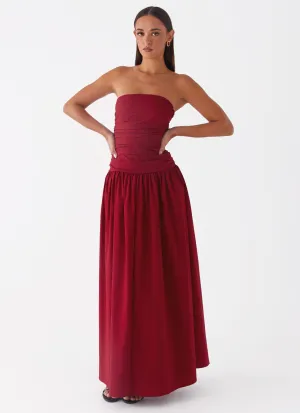 Flared-Hem Carmel Maxi Dress - Merlot