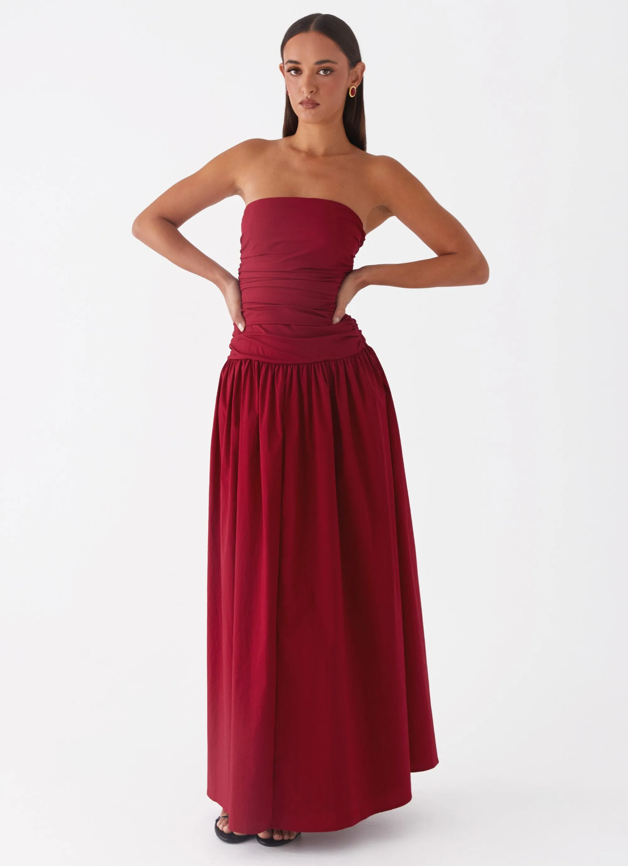 Flared-Hem Carmel Maxi Dress - Merlot