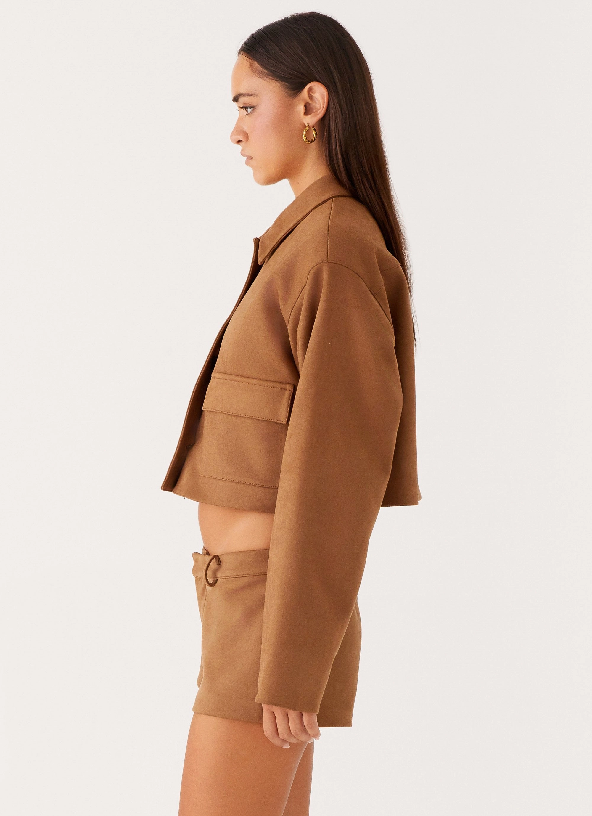 Gio Crop Jacket - Brown wrinkle free finish