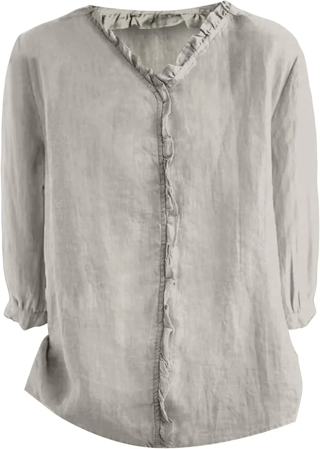 Cute Linen Shirts for Women Lapel Collared 3/4 Sleeve Print Tunic Blouses Casual Loose 2025 T-Shirt Tops for Summer
