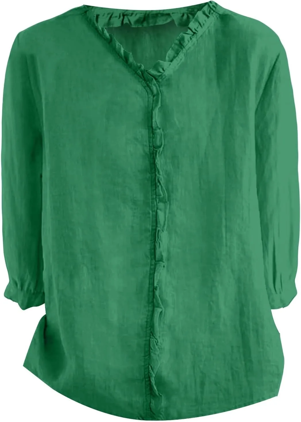 Cute Linen Shirts for Women Lapel Collared 3/4 Sleeve Print Tunic Blouses Casual Loose 2025 T-Shirt Tops for Summer