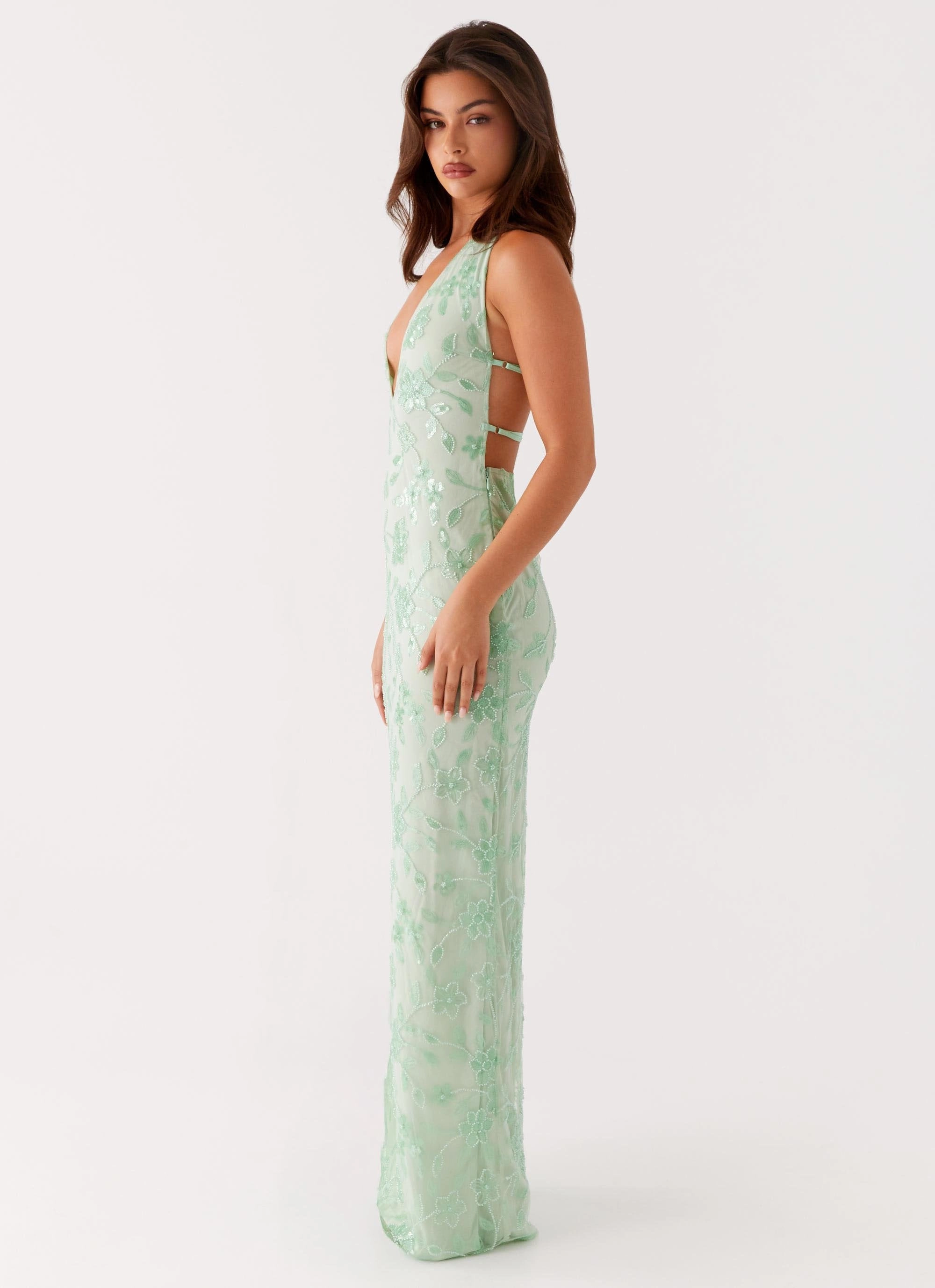 Cydney Beaded Maxi Dress - Sage Sharp Detail