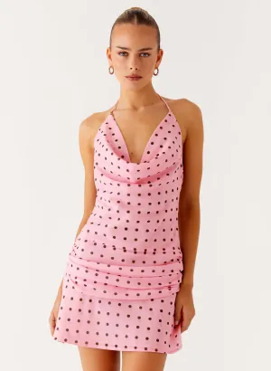 Stylish Comfort Breathable Feel Cyna Cowl Mini Dress - Strawberry Dot