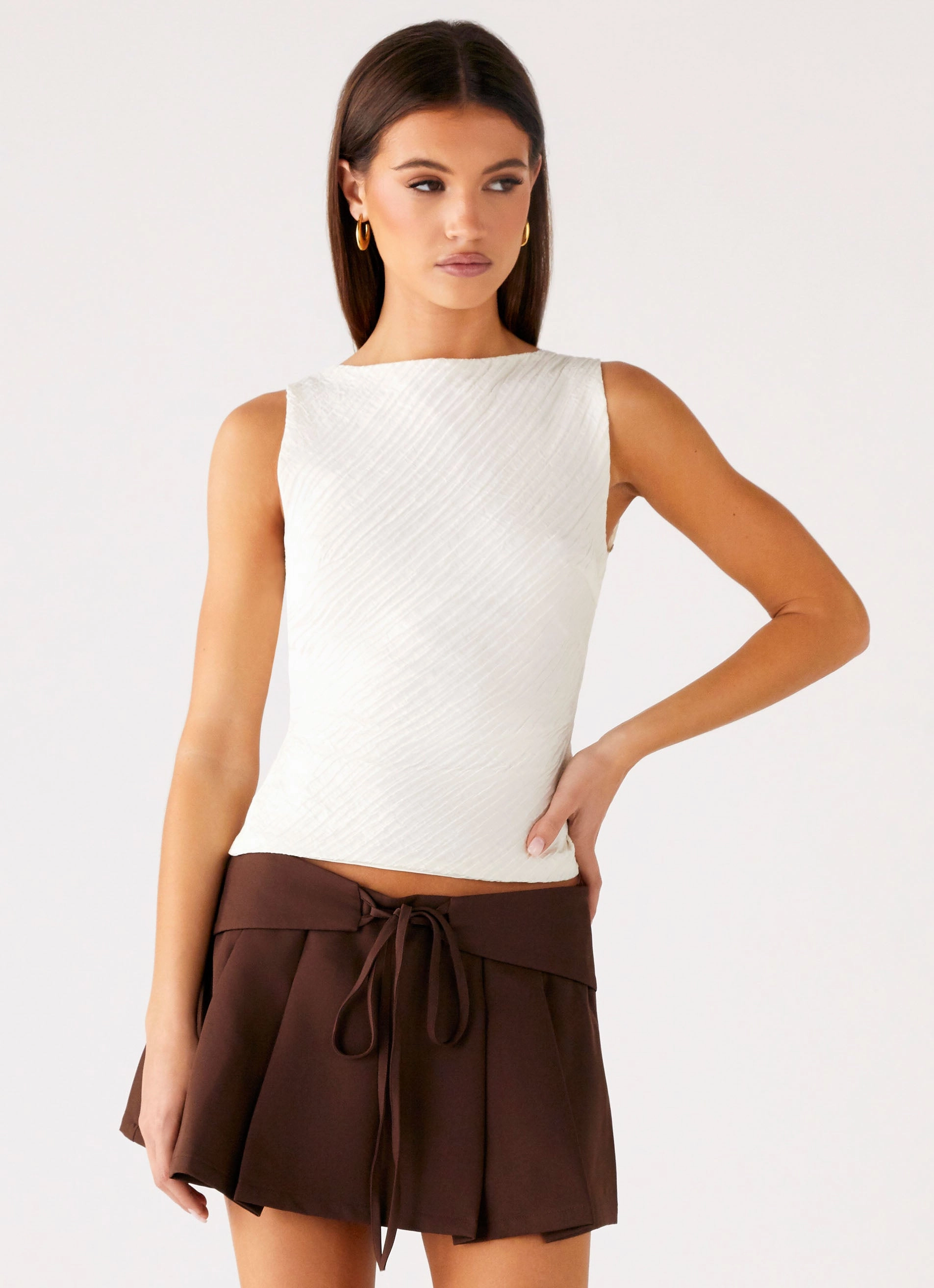 Cypriana Tie Back Top - White Convertible Neckline Reversible design