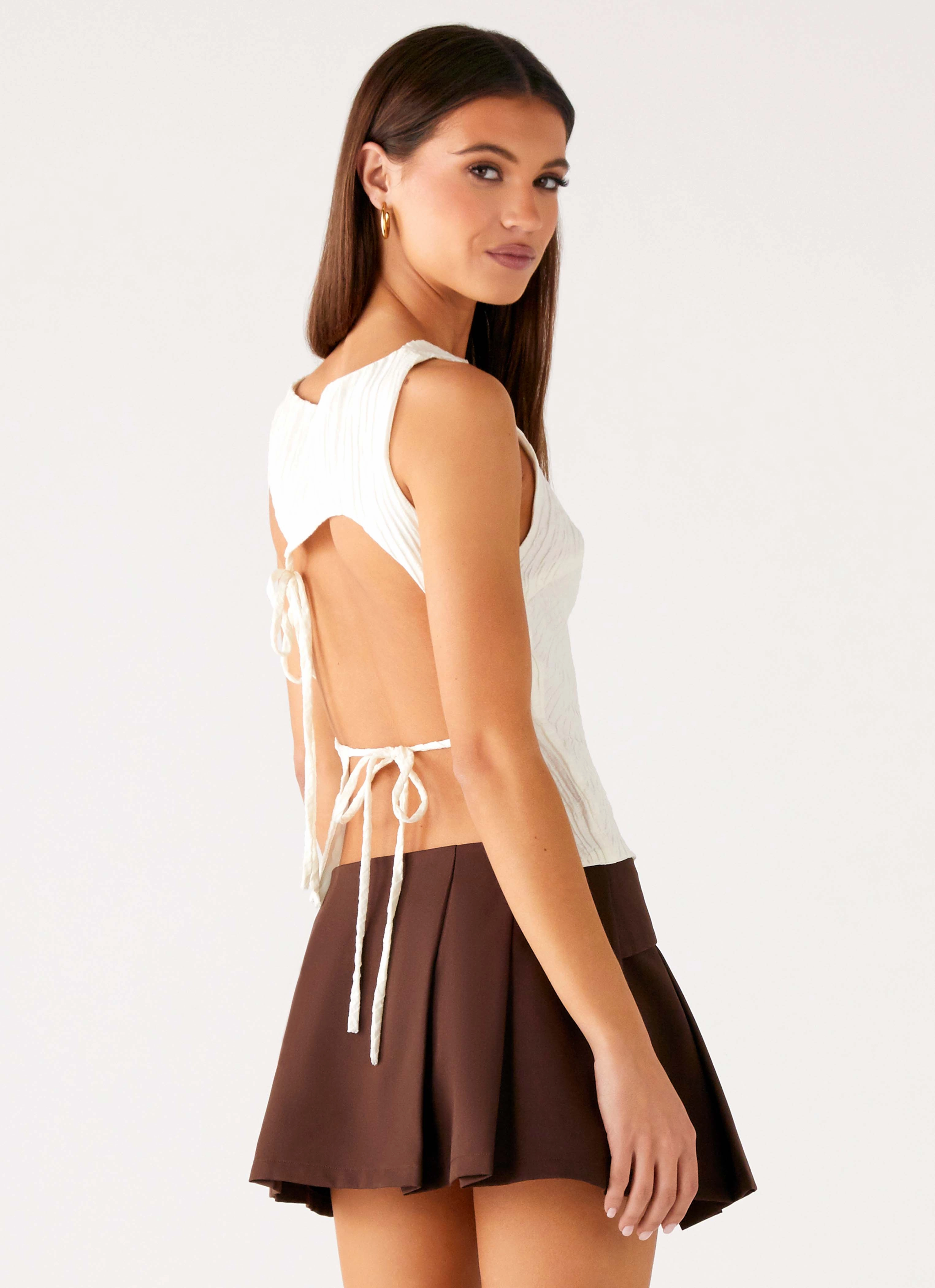 Cypriana Tie Back Top - White Loose Tee FlexibleNeckline