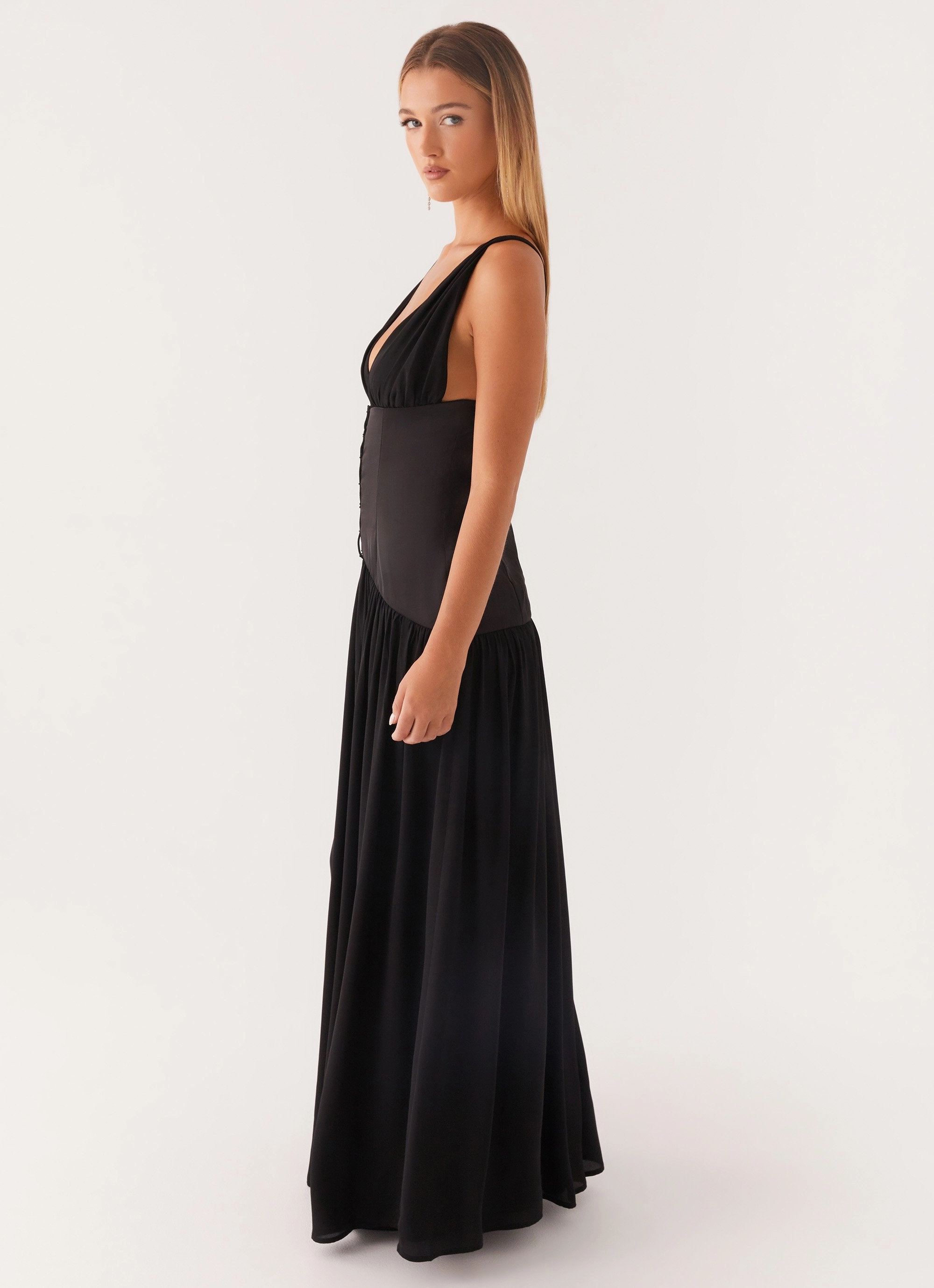 Dafina Satin Maxi Dress - Black Natural Silhouette