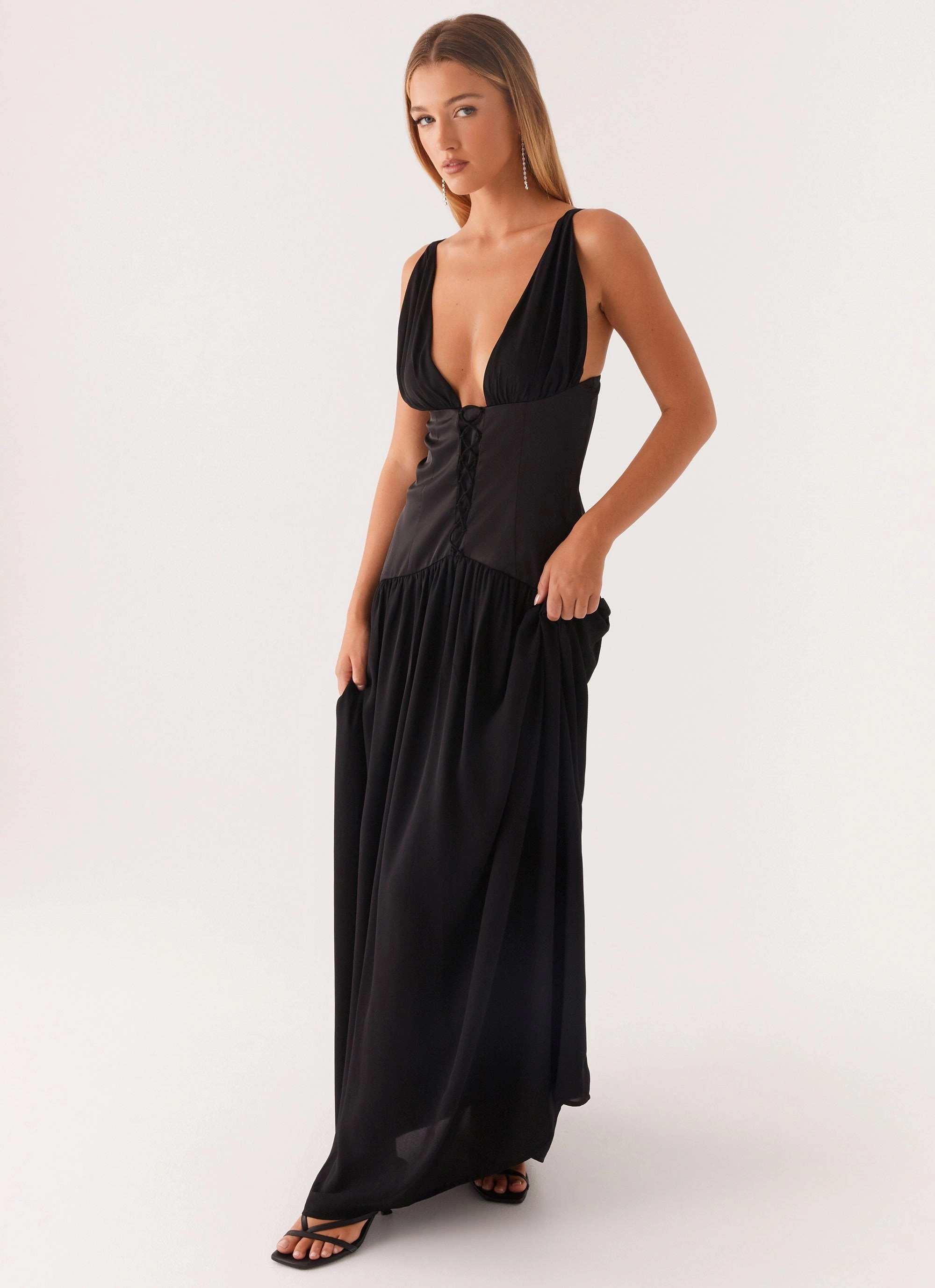 Dafina Satin Maxi Dress - Black Bright-colored piece