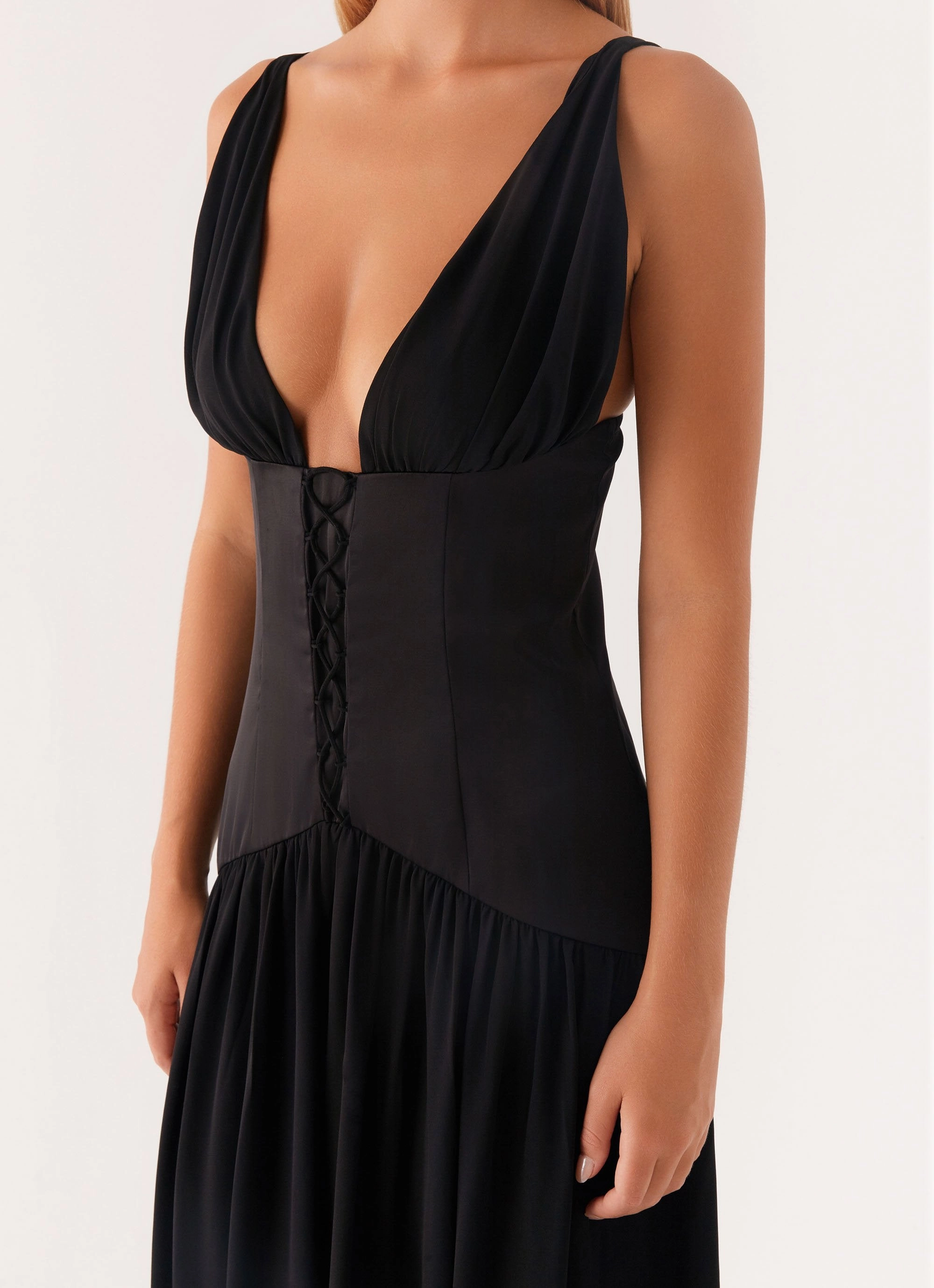 Dafina Satin Maxi Dress - Black Bold Touches