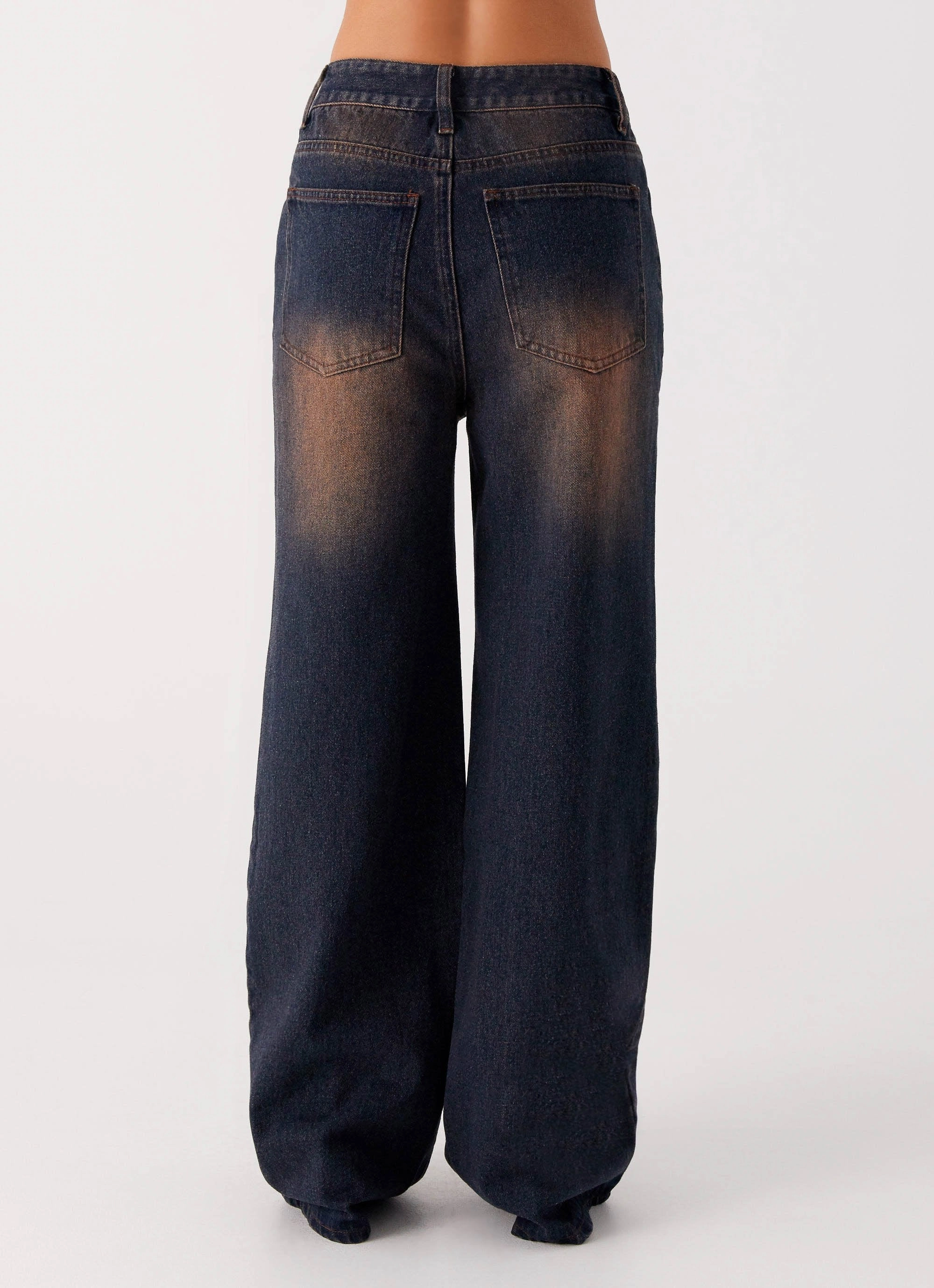 Back Again Straight Leg Denim Jeans - Brown Blue Acid Wash StretchFabric Street Inspired