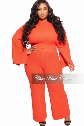 Final Sale Plus Size Knit 2-piece Set in Orange Cozy Feel Breathable Base