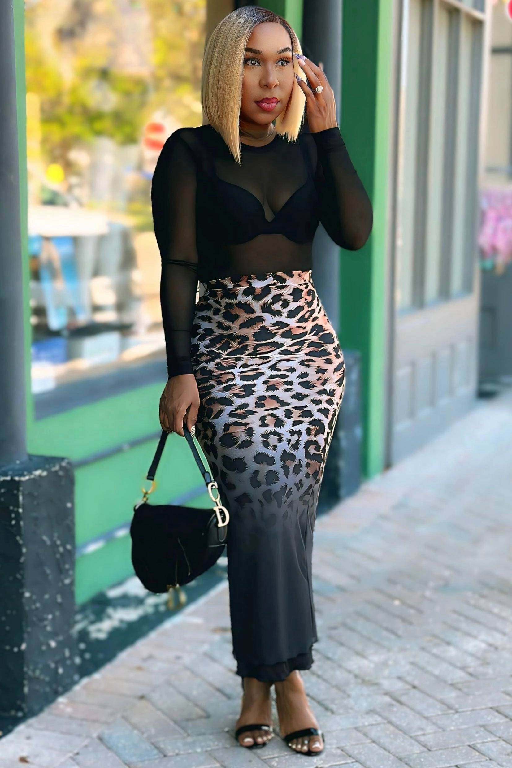Functional Ease Dannetta Leopard Print Ombre Mesh Maxi Skirt Ships 9/26