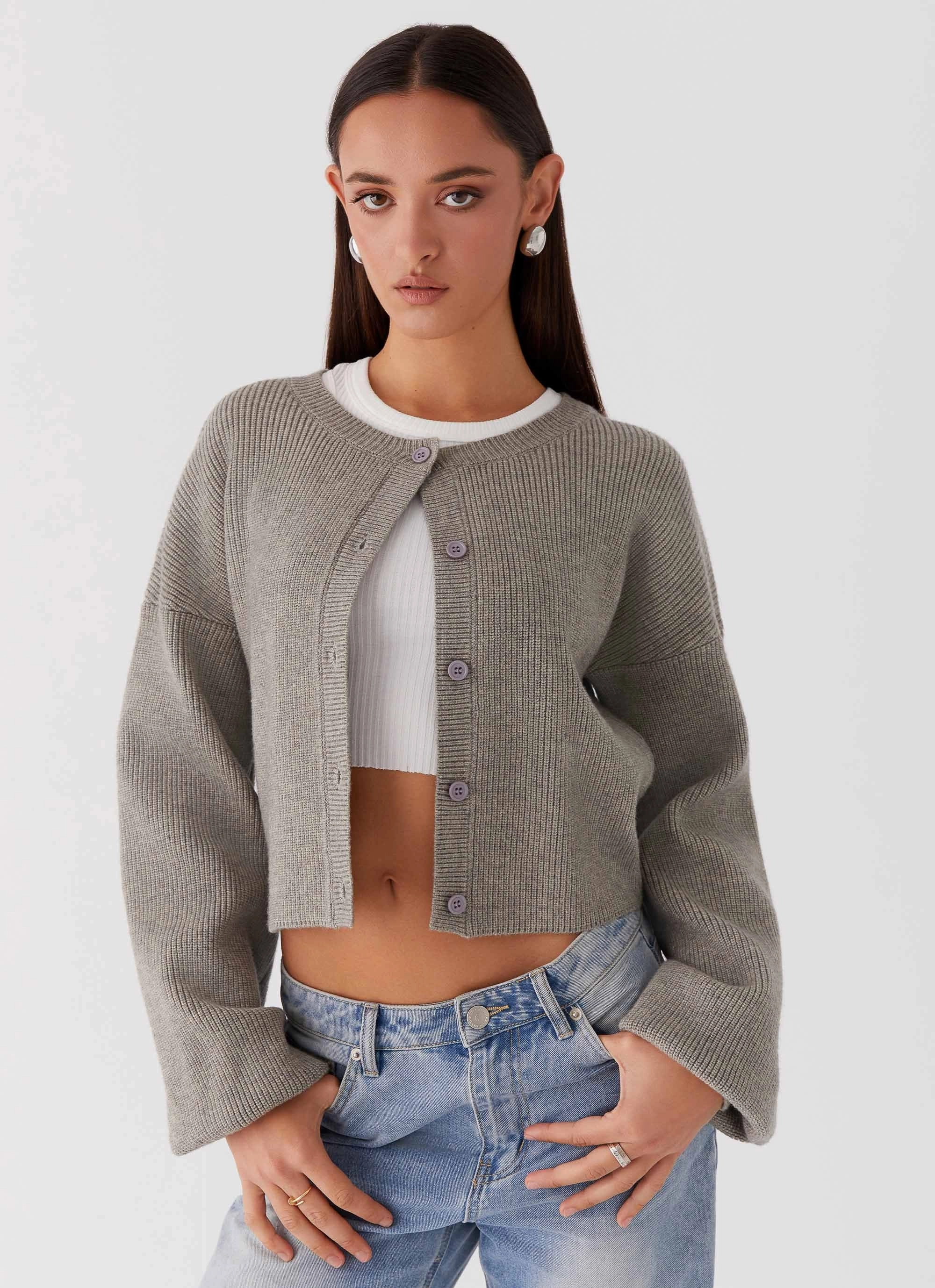 Easy Clean Material Double layer fabric Daphne Knit Cardigan - Light Grey