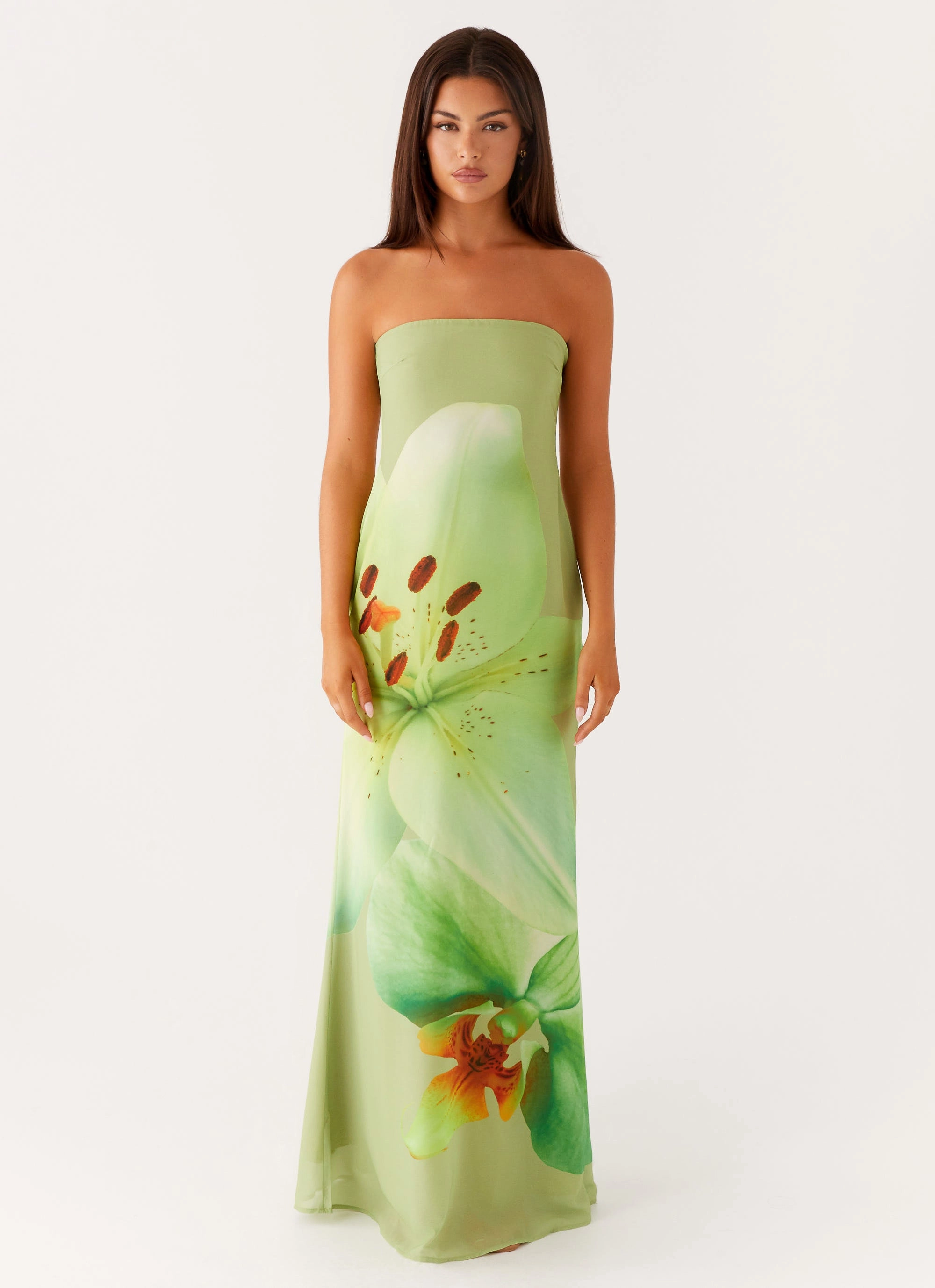 Darcy Maxi Dress - Green Floral Layered Design Silky-Lining