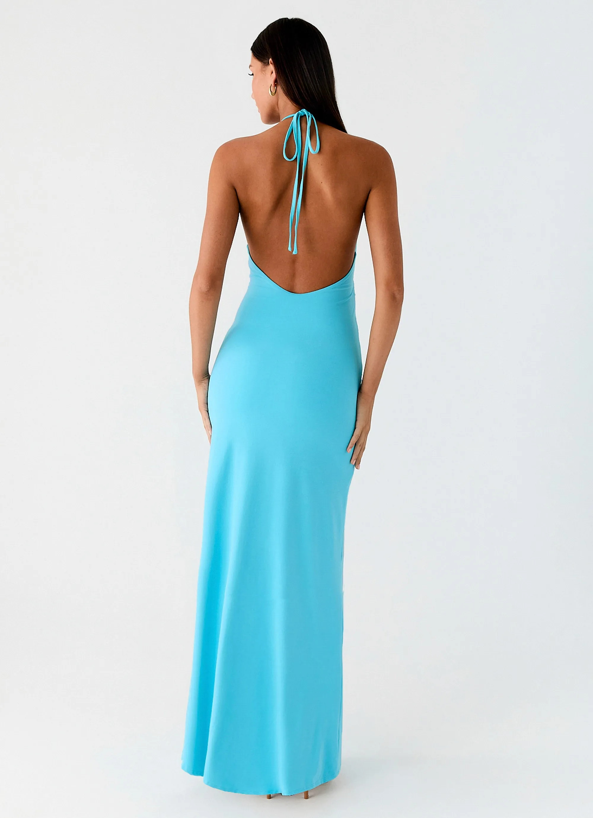 Smocked-Detail Chill Fashion Dare Me Halter Maxi Dress - Aqua Blue