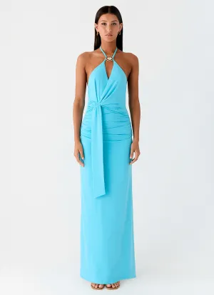 Cafe Vibe Pretty Glow Dare Me Halter Maxi Dress - Aqua Blue