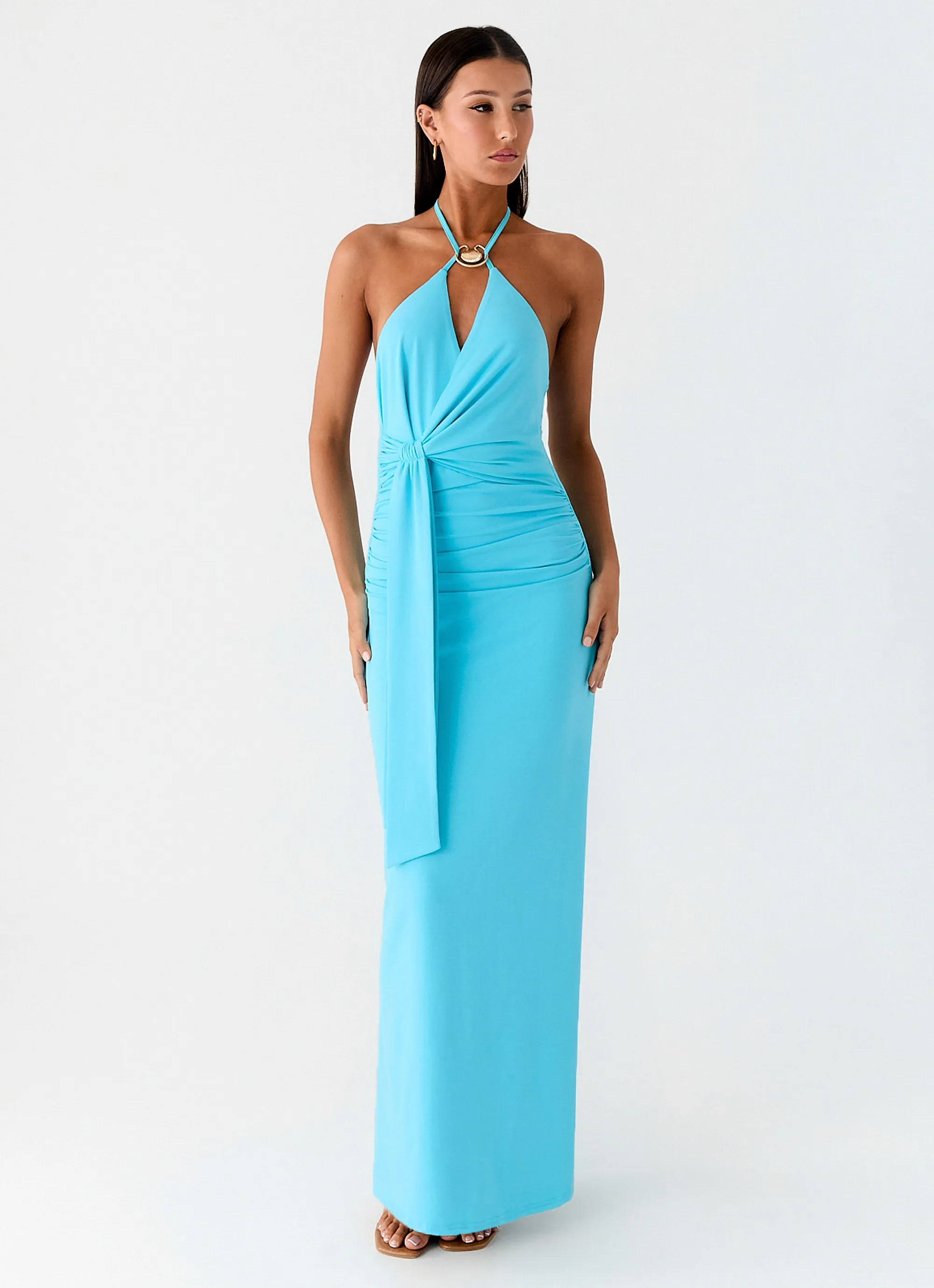 Dare Me Halter Maxi Dress - Aqua Blue Light Appeal Fashion Option