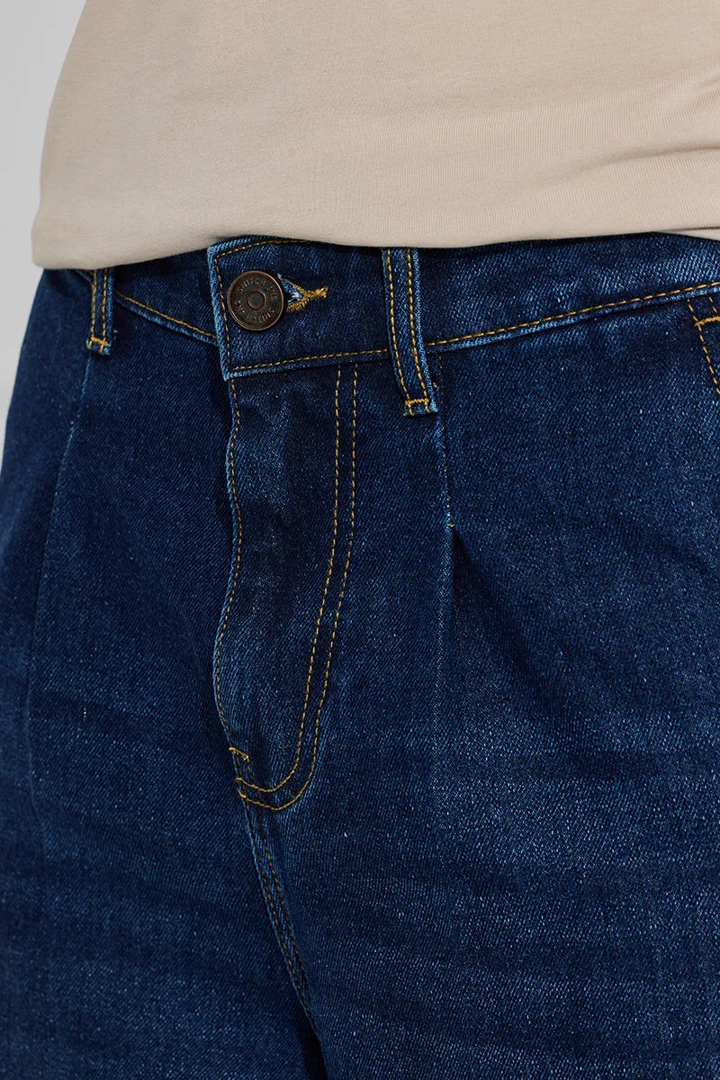 Dark Blue Mid Rise Loose Fit Jeans