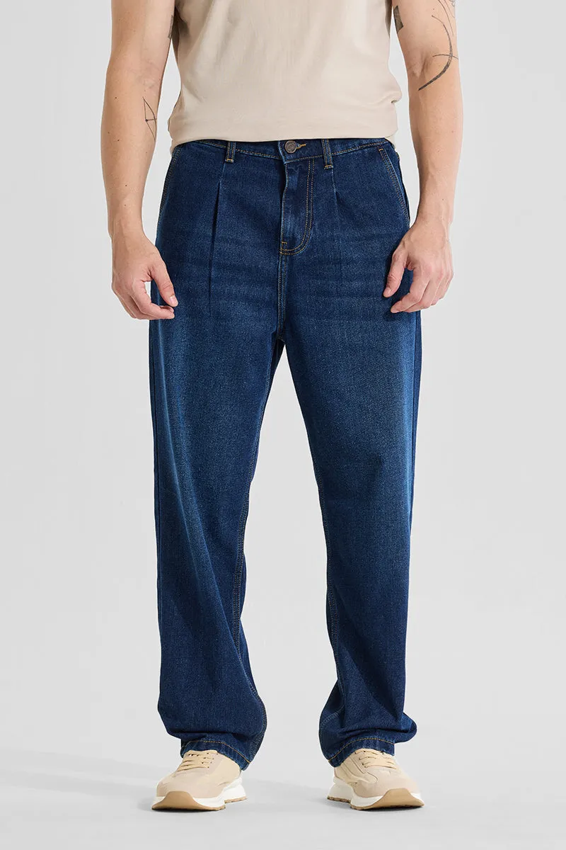 Dark Blue Mid Rise Loose Fit Jeans