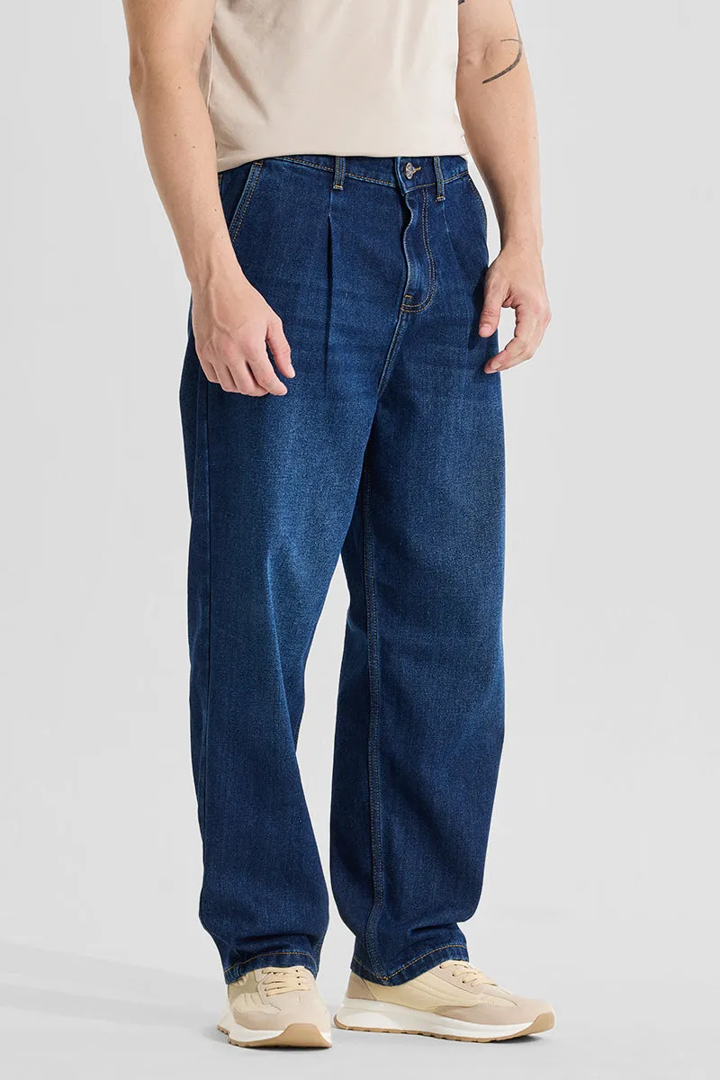Dark Blue Mid Rise Loose Fit Jeans