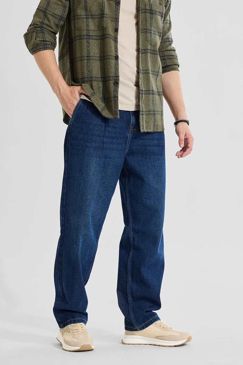 Dark Blue Mid Rise Loose Fit Jeans