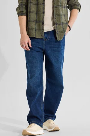 Dark Blue Mid Rise Loose Fit Jeans