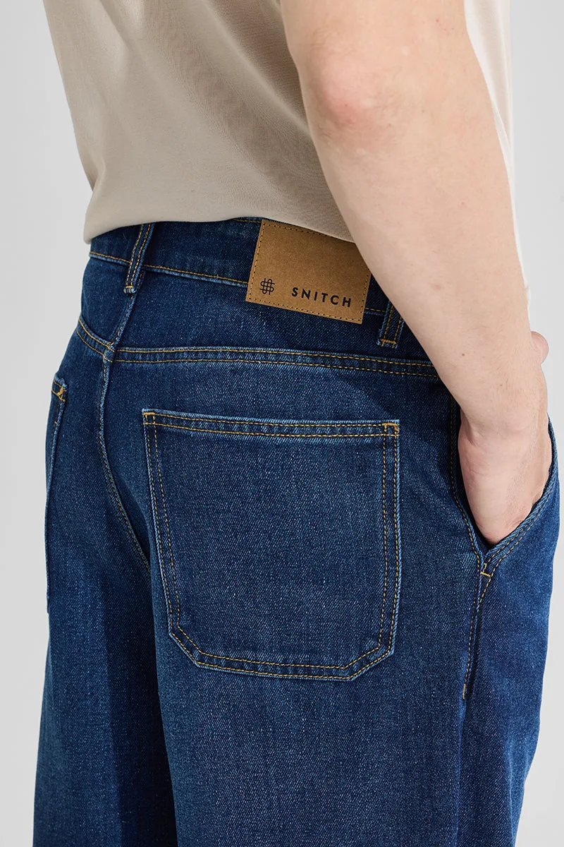Dark Blue Mid Rise Loose Fit Jeans