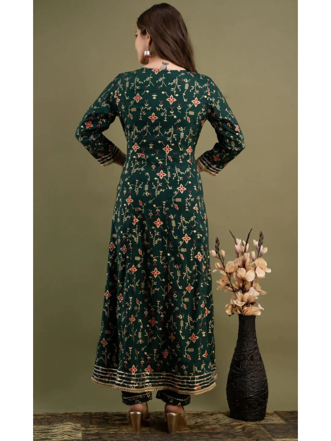Dark Green Rayon Kurta Pant Set With Dupatta