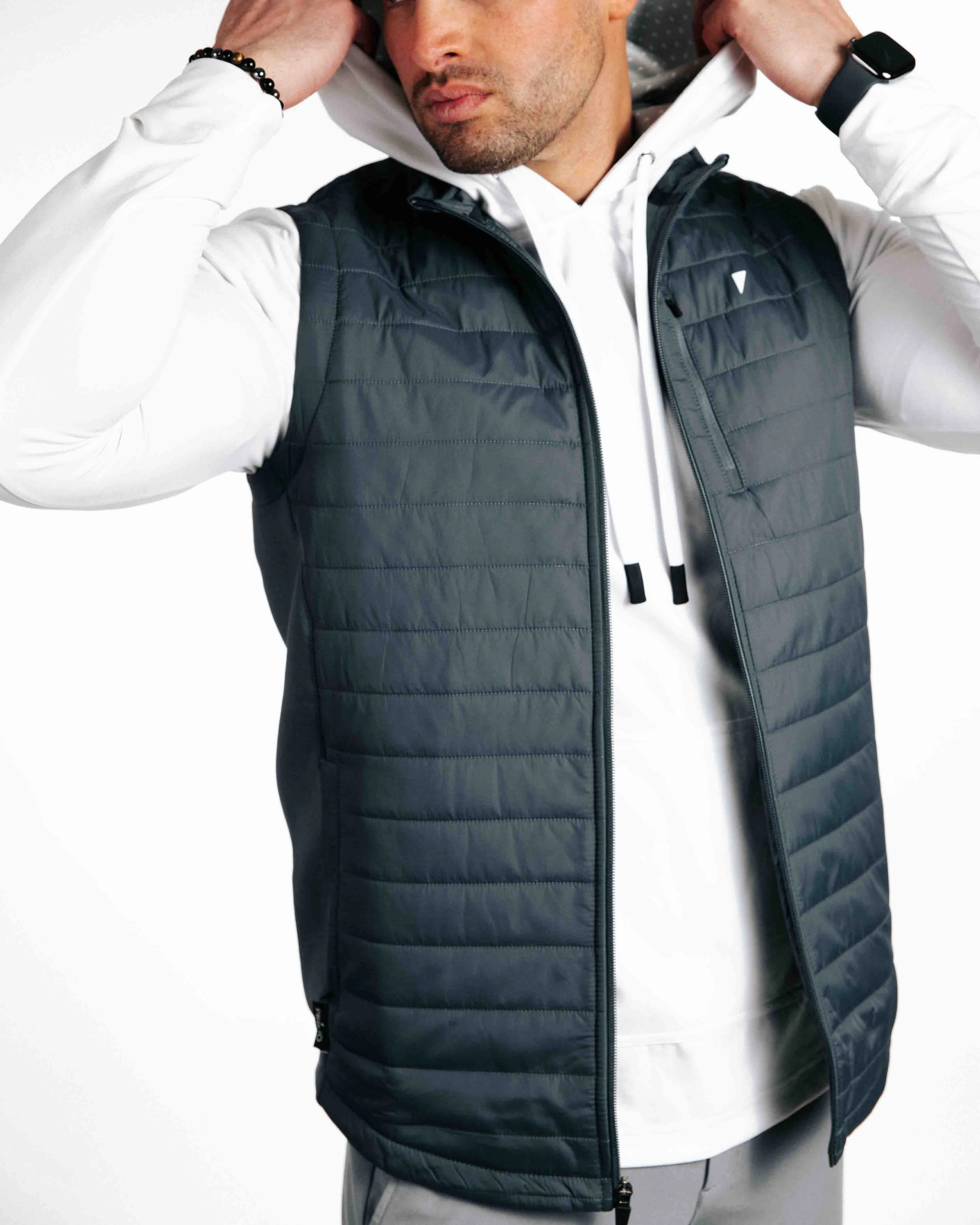 Dark Gray Puff Vest Double Layered Fabric Soft Interior Coating