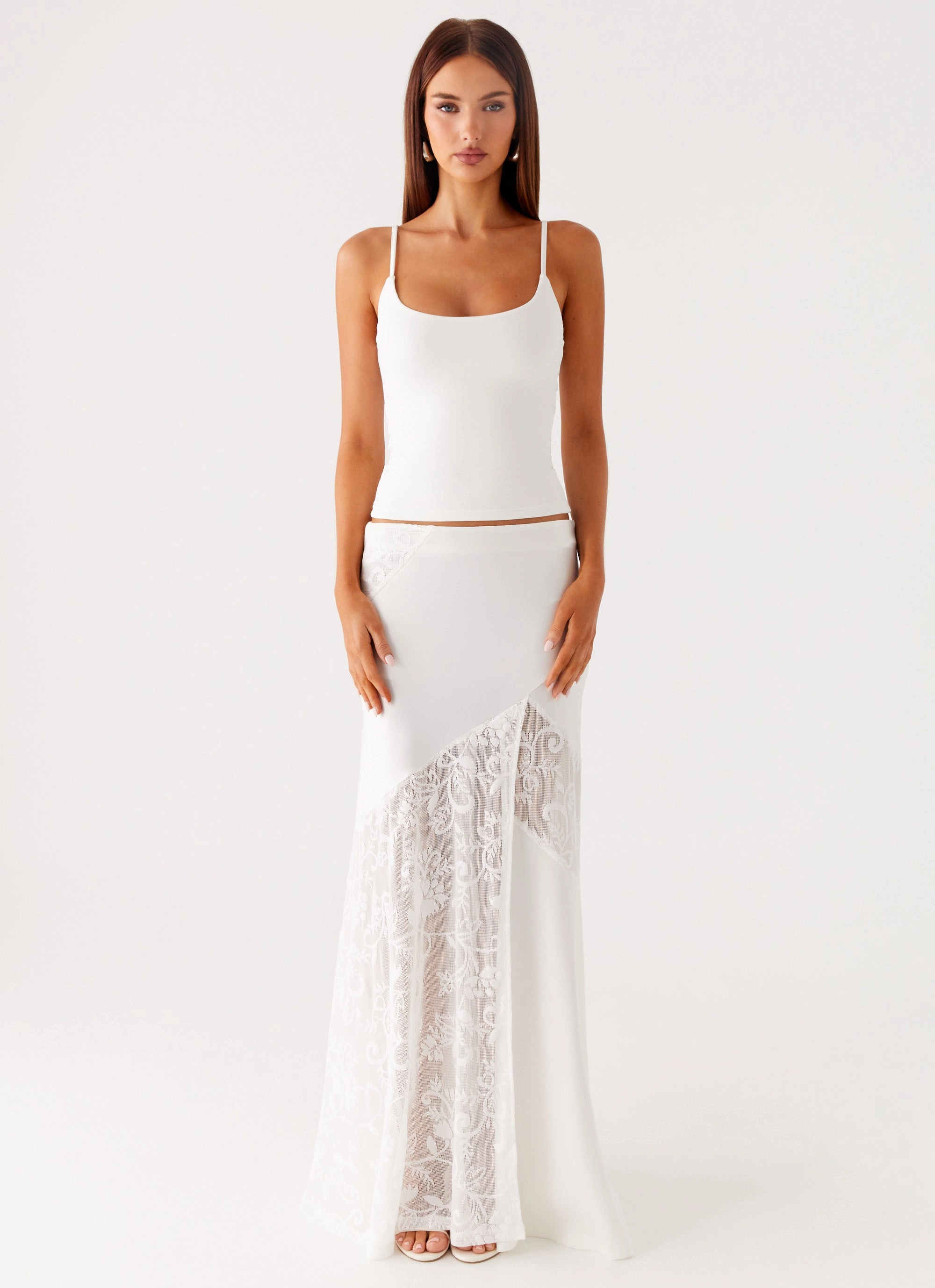 Dasie Lace Maxi Skirt - White Water resistant coating