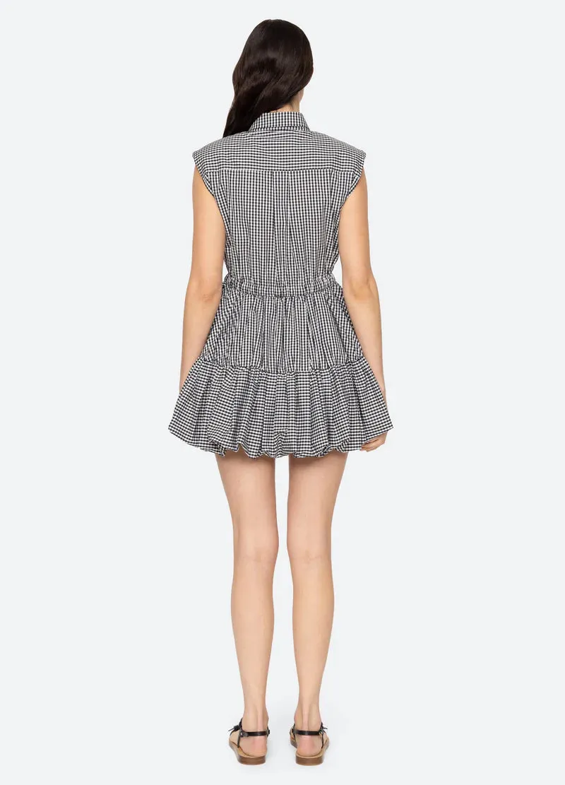 SEA NY Neci Gingham Bubble Dress Simple Chic Satin Fabric