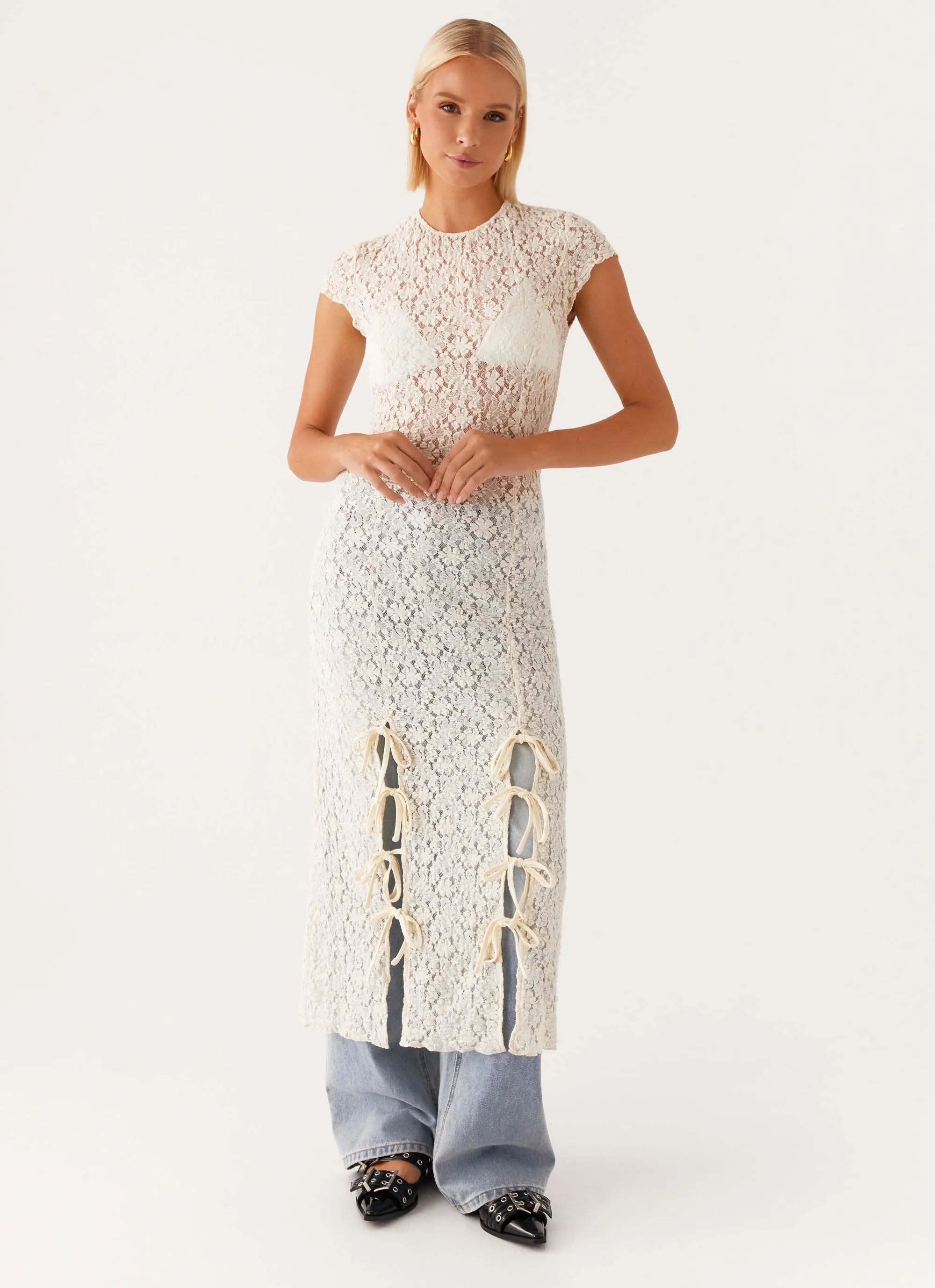 Gisele Lace Midi Dress - Ivory Long Lines Polished Style