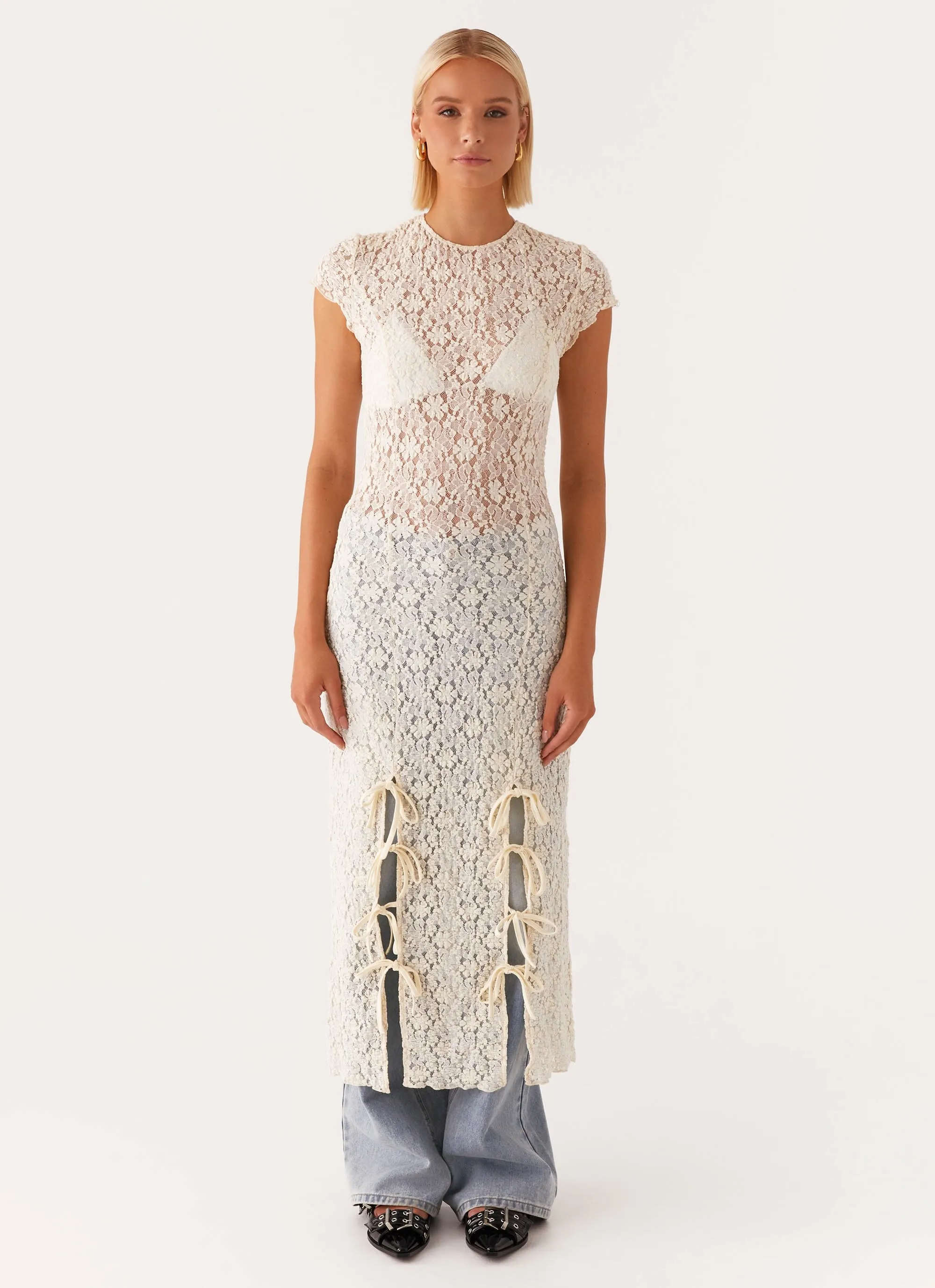 Cozy Wearable Feminine Vibe Gisele Lace Midi Dress - Ivory