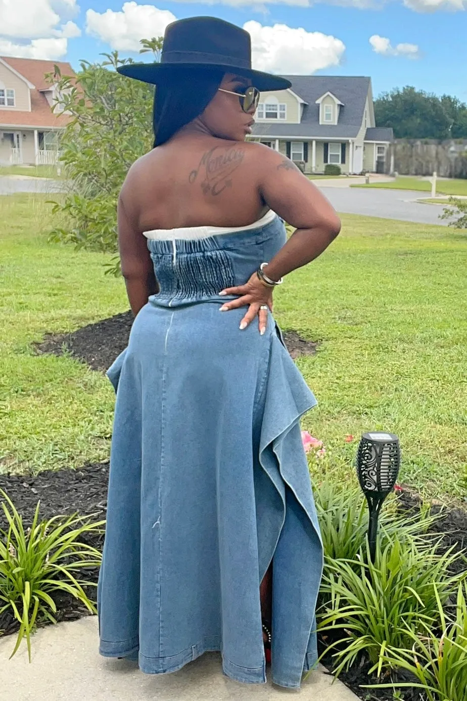 Davida Press Play Button Up Maxi Dress Denim City Flow Body Ease