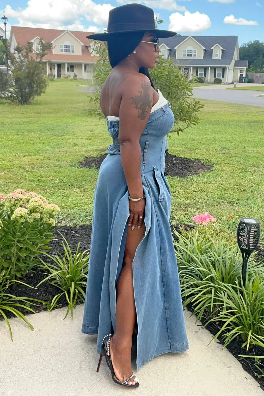 Bright Vibe Davida Press Play Button Up Maxi Dress Denim