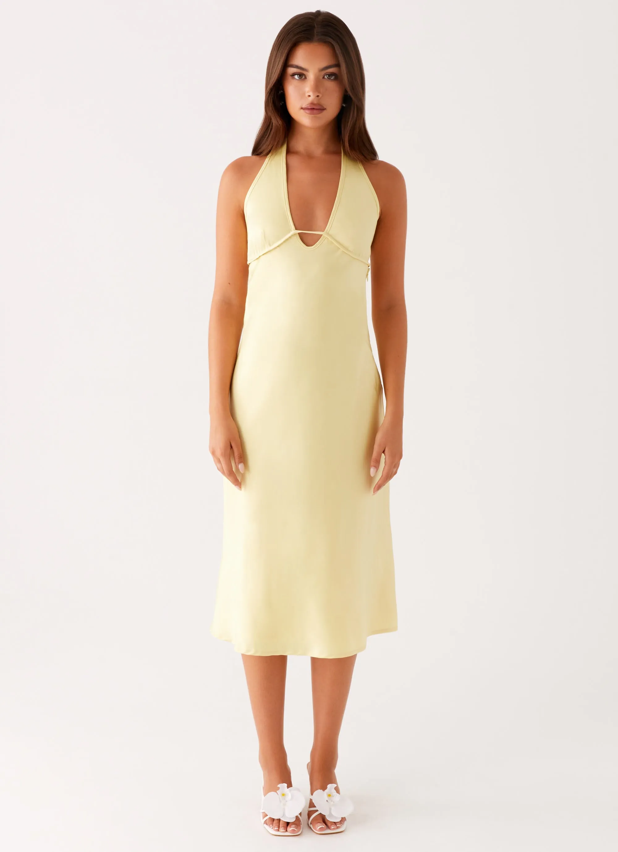 WaterRepellentCoating Chic Casual Wear Davies Midi Dress - Yellow