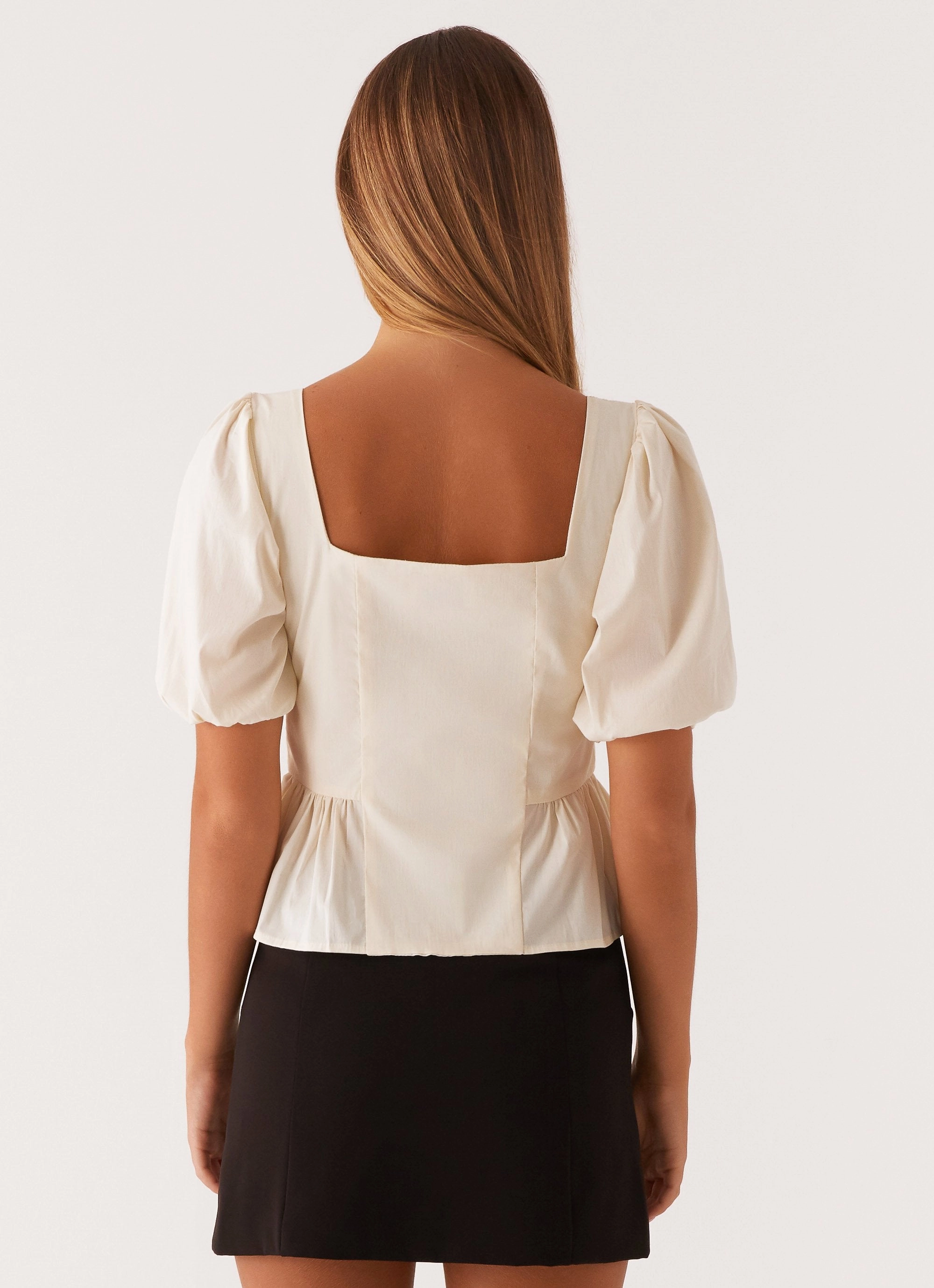 Dawson Puff Sleeve Top - White SeamFree Knitting BrushedInnerSurface