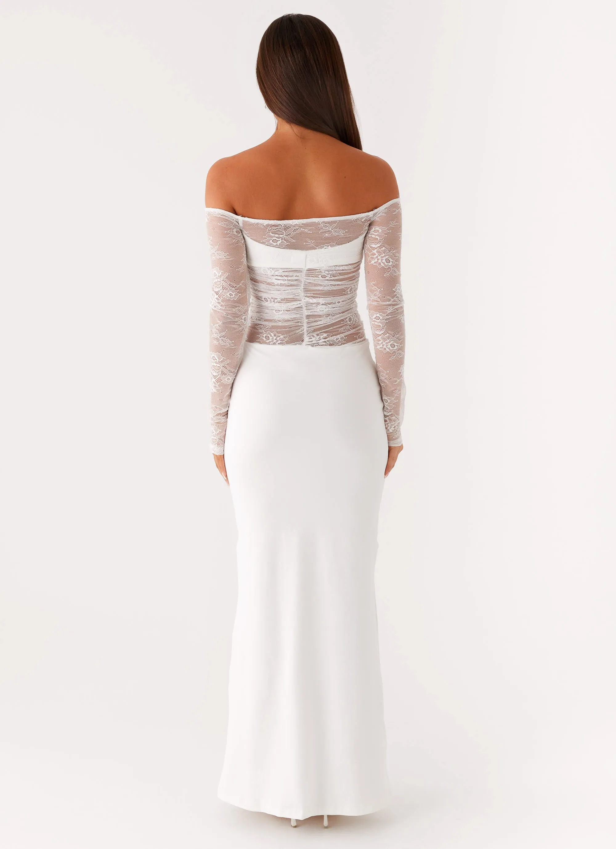 Statement Neck Contemporary Look Avi Maxi Dress - White