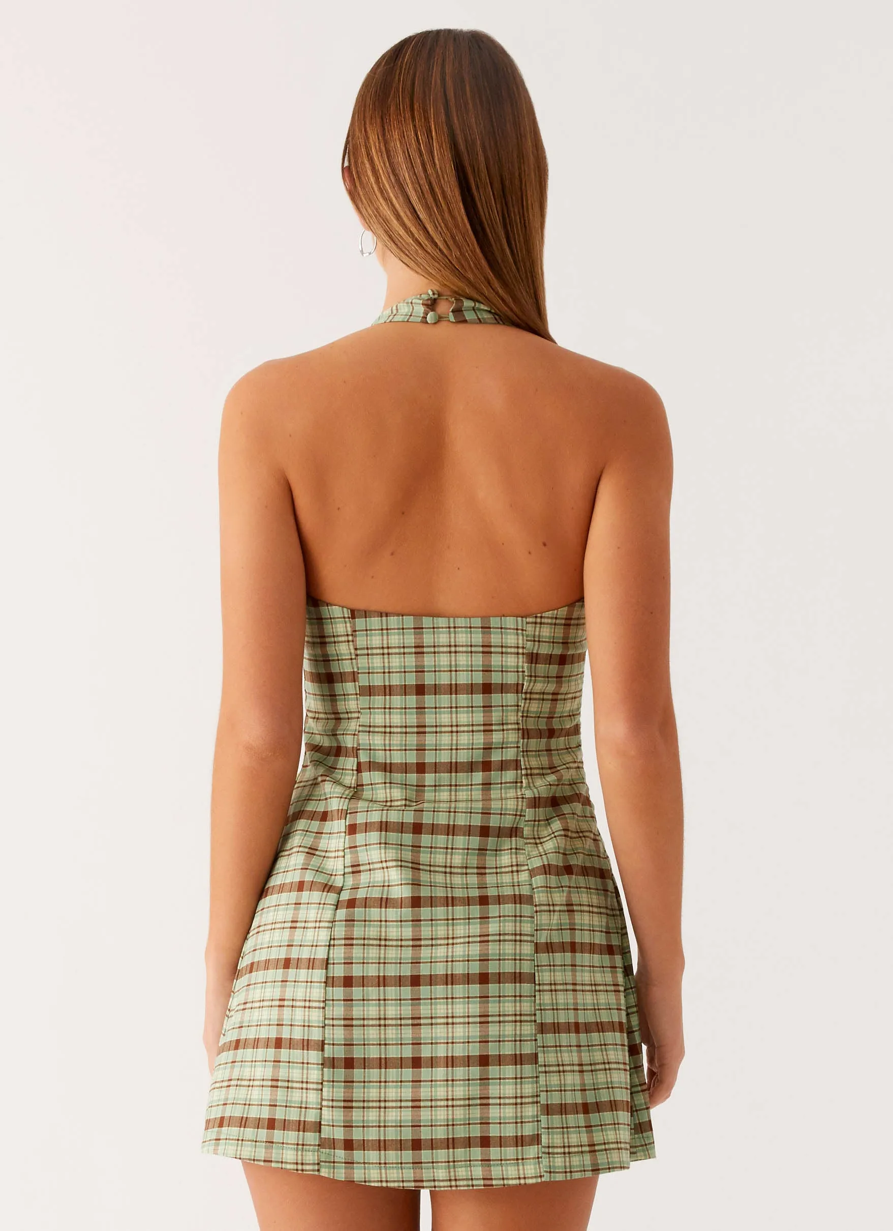 Sporty-Look Dunia Halter Mini Dress - Forest Plaid